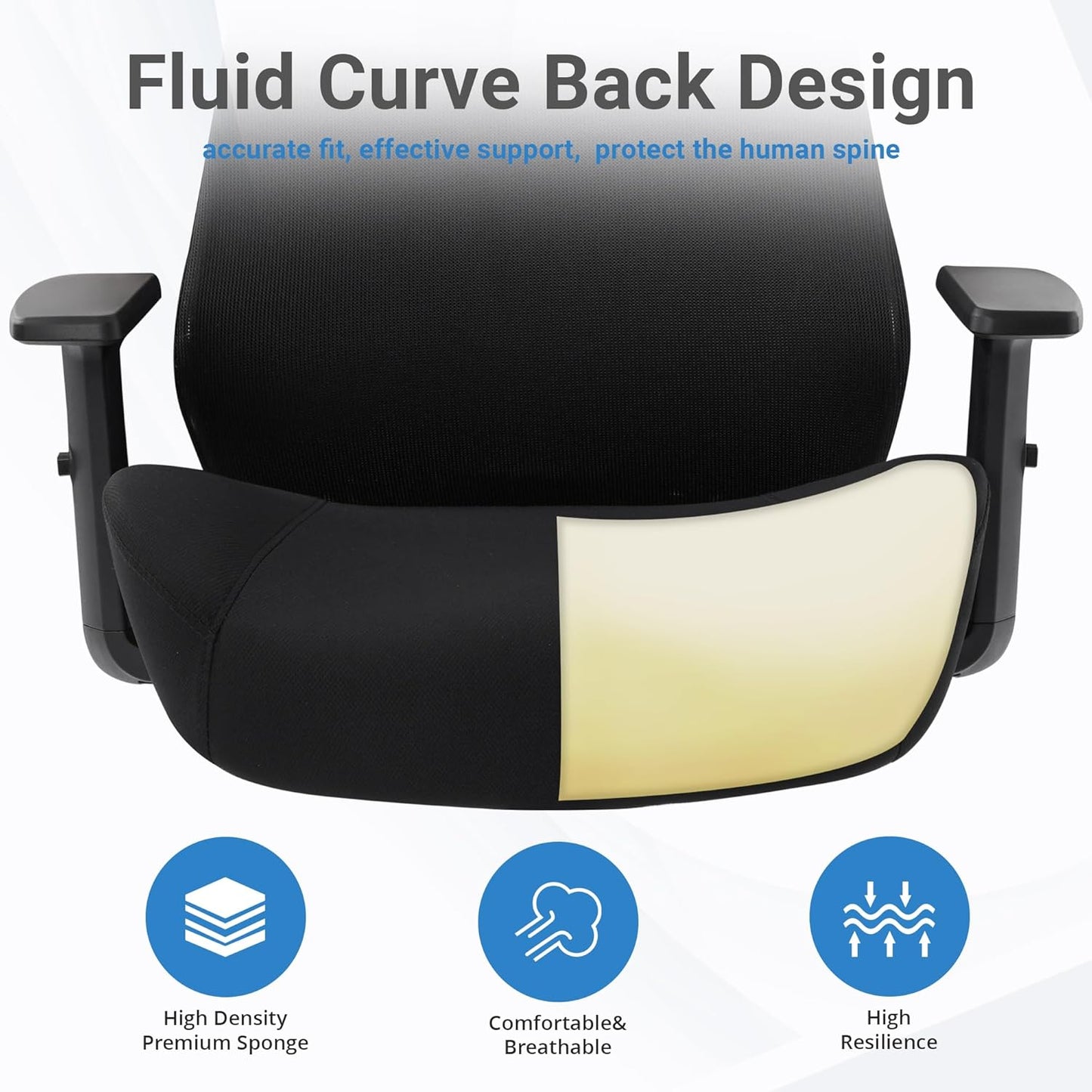 HYLONE Office Chair, 5" Thickened Seat Ergonomic Desk Chair with Adjustable Armrests, Home Office Computer Chairs for Long Hours Mesh Executive Chair(Black)