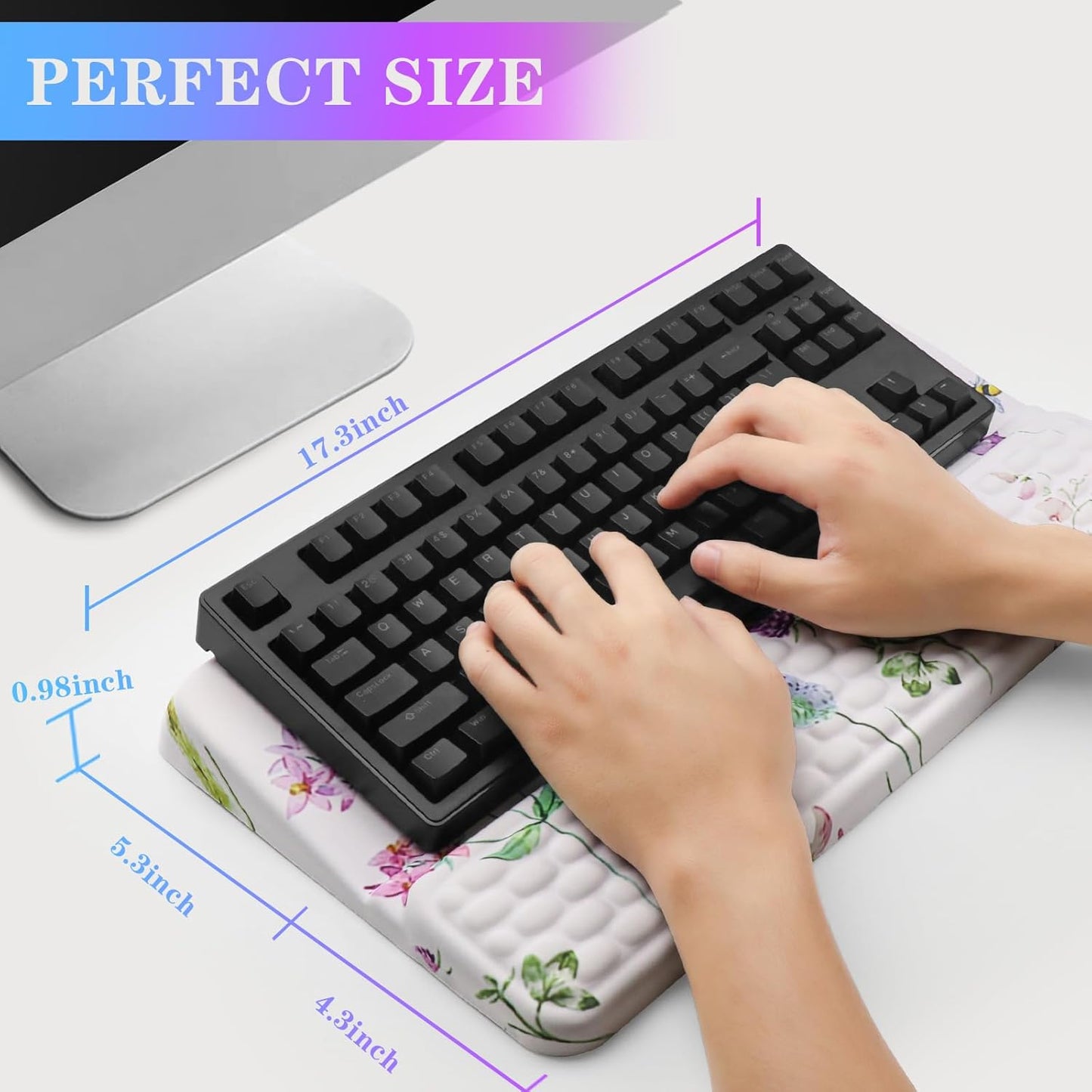 Computer Keyboard Stand with Wrist Rest, Ergonomic Tilted Keyboard Holder - Keyboard Riser with Wrist Pad - Keyboard Tray Support for Office Home - Scattered Flowers