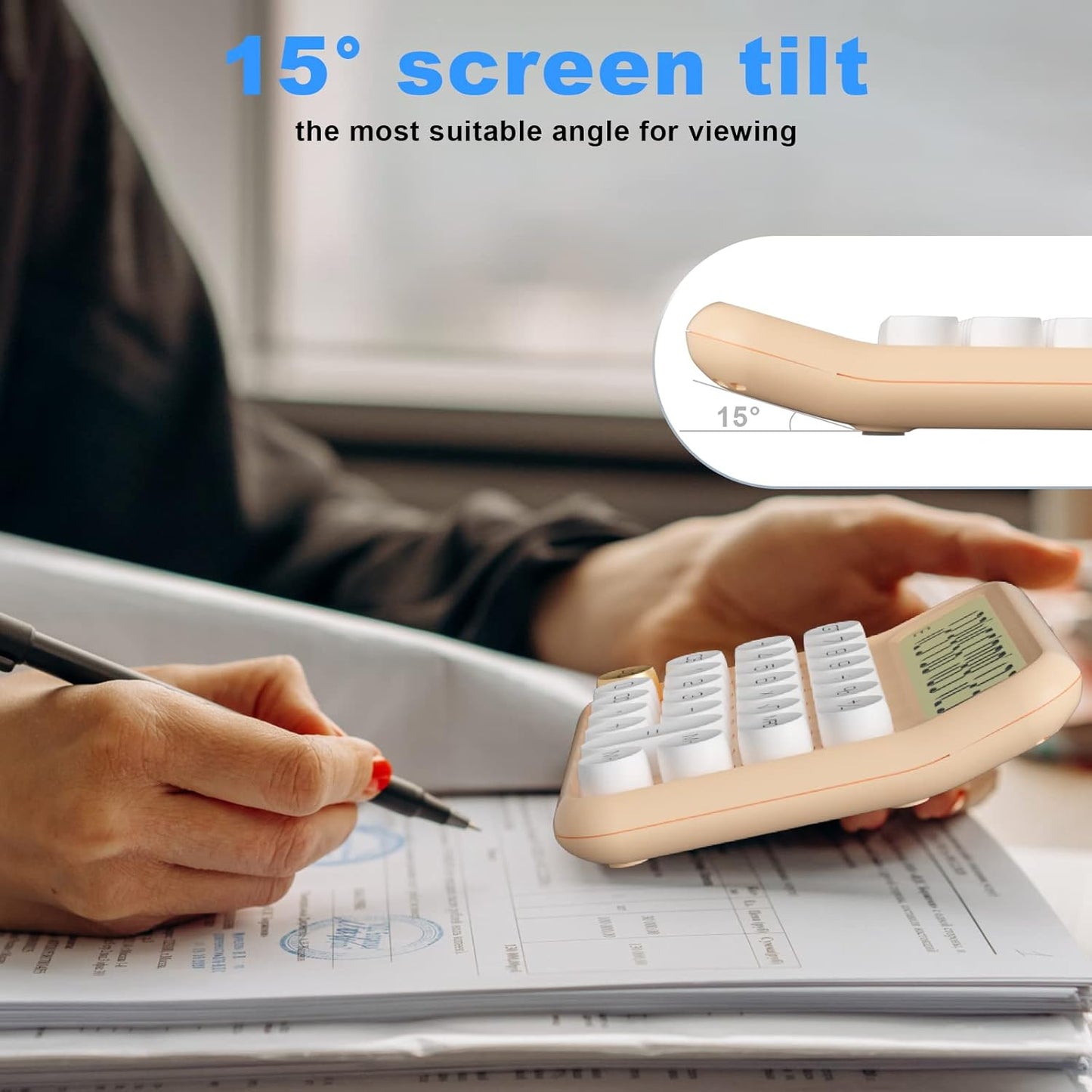 Mechanical Calculator 12 Digit Extra Large 5-Inch LCD Display, DECKLIT Battery Desk Calculator, Big Buttons Easy to Press Use as Office Calculators Desktop, 15°Tilt Screen for Kids Calculator(Green)