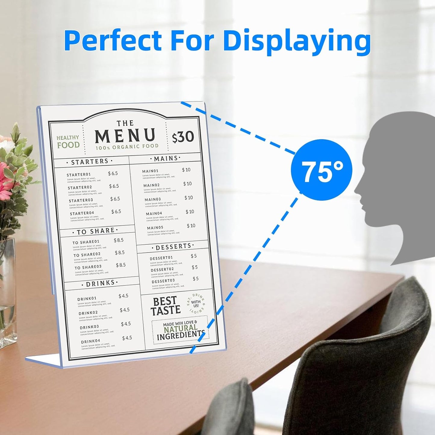 12 Pack Slanted Back Acrylic Sign Holders 5x7 for Business & Store, Tabletop Vertical Sign Holder with Anti-Slip Pads Clear Display Stand, for Menus Flyer Documents Office Restaurants Party Decoration