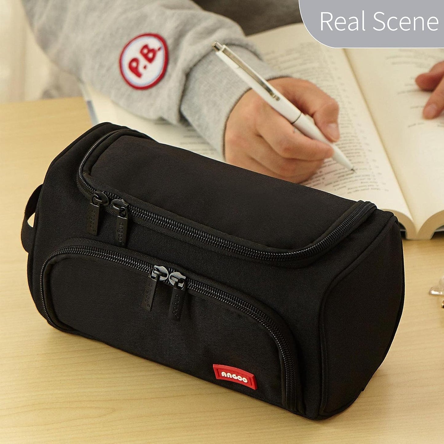 HVOMO Big Capacity Pencil Case High Large Storage Pouch Marker Pen Case Travel Simple Stationery Bag School College Office Organizer for Teens Girls Adults Student(Black)