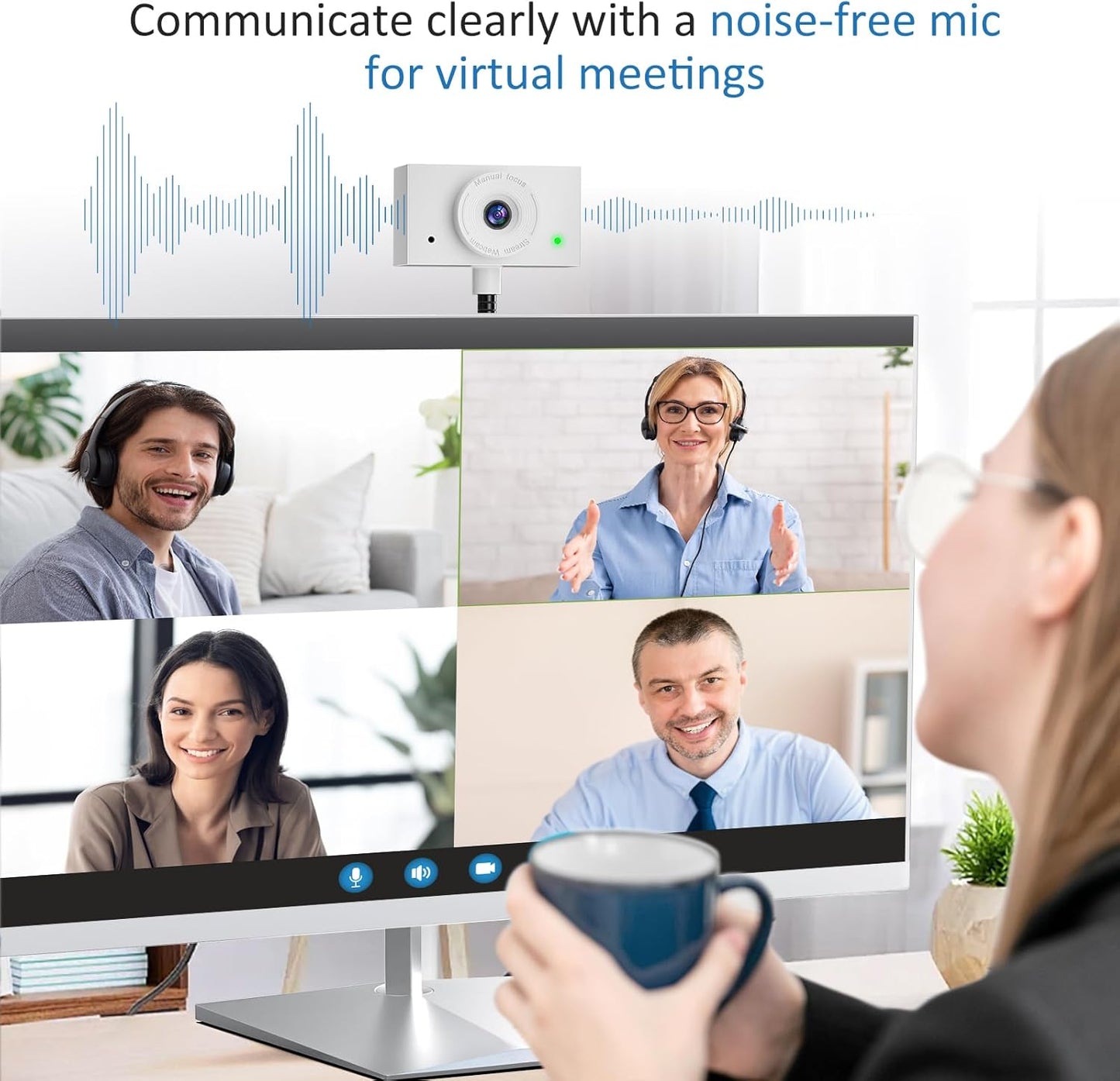 Webcam 1080P for PC, Eye Contact Webcam for Desktop Computer (White)