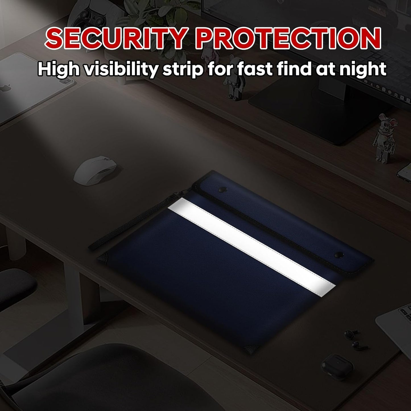 Fireproof Money Bag for Cash 11"x7.7",Upgraded 5200℉ Insulated Water Fire Proof Pouch with Water-resistant Zipper,Fireproof Envelopes for Important Documents,Valuables (Blue)