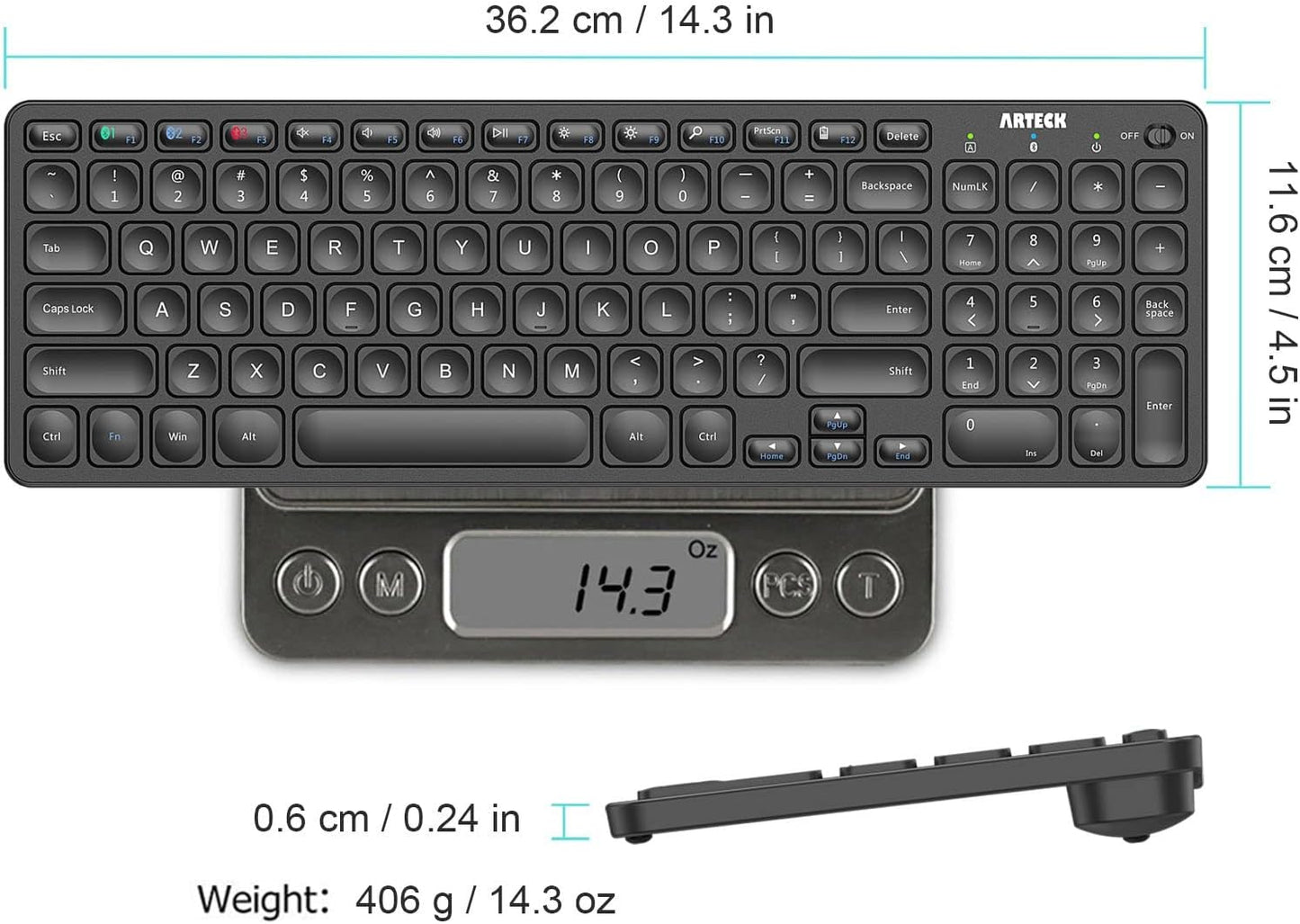 Arteck HB305-2 Universal Multi-Device Bluetooth Keyboard Ultra Compact Wireless Bluetooth Keyboard with Media Hotkeys for Windows iOS iPad OS Android Computer Desktop Laptop Surface Tablet Smartphone