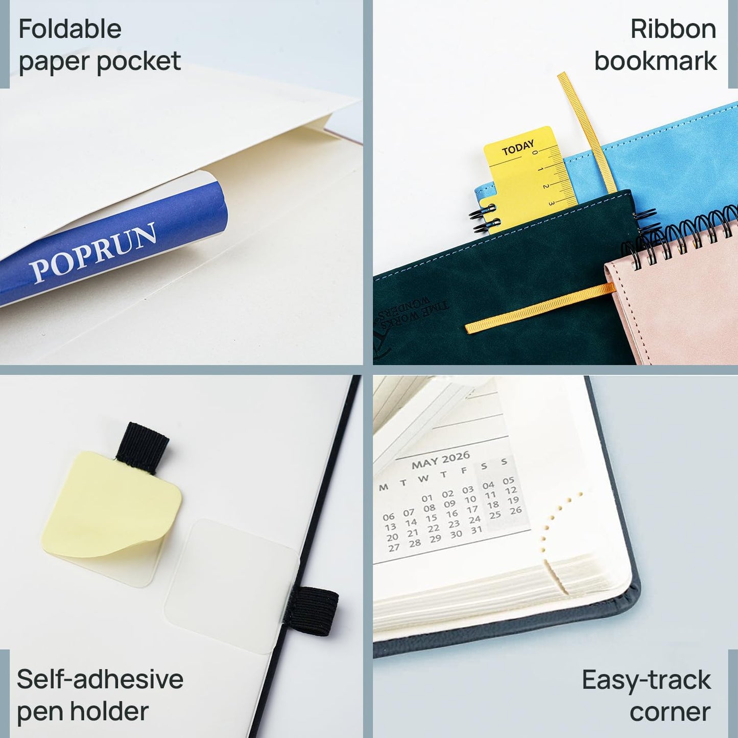 POPRUN Weekly Planner 2026 Pocket Size Calendar (4" x 6.25") 12 Months Notebook with Horizontal Layout, Leather Soft Cover, Inner Pocket, 100GSM Thick Paper, Pen Holder - Soft Pink