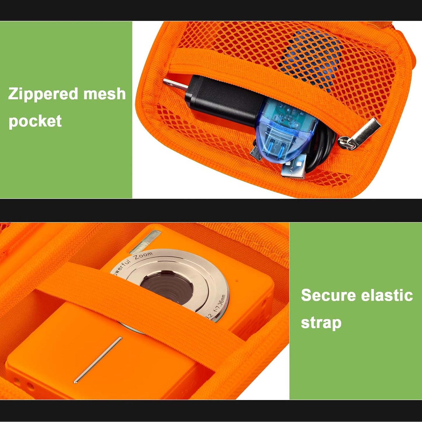 Digital Camera Case Compatible with VAHOIALD FHD 1080P/ for CAMKORY Digital Point and Shoot/for KODAK PIXPRO FZ45-BK 16MP Vlogging/for IWEUKJLO/for Nsoela, Holder for SD Card More- Orange (Box Only)