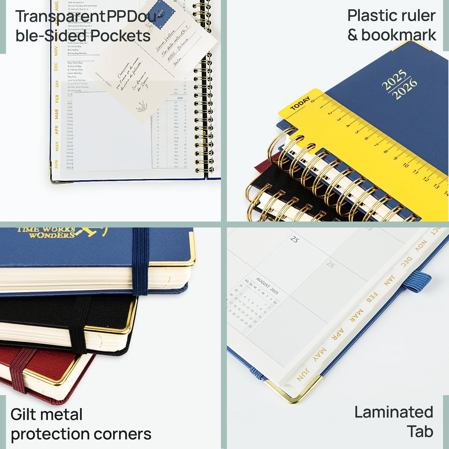 POPRUN Monthly Planner 2025-2026 Spiral Hardcover (6.25'' x 8.5''), 18 Months Calendar (Jul.2025 - Dec.2026)- 2 Pages per Month with Dotted Note Pages, Sunday Start, Laminated Tab - Violet