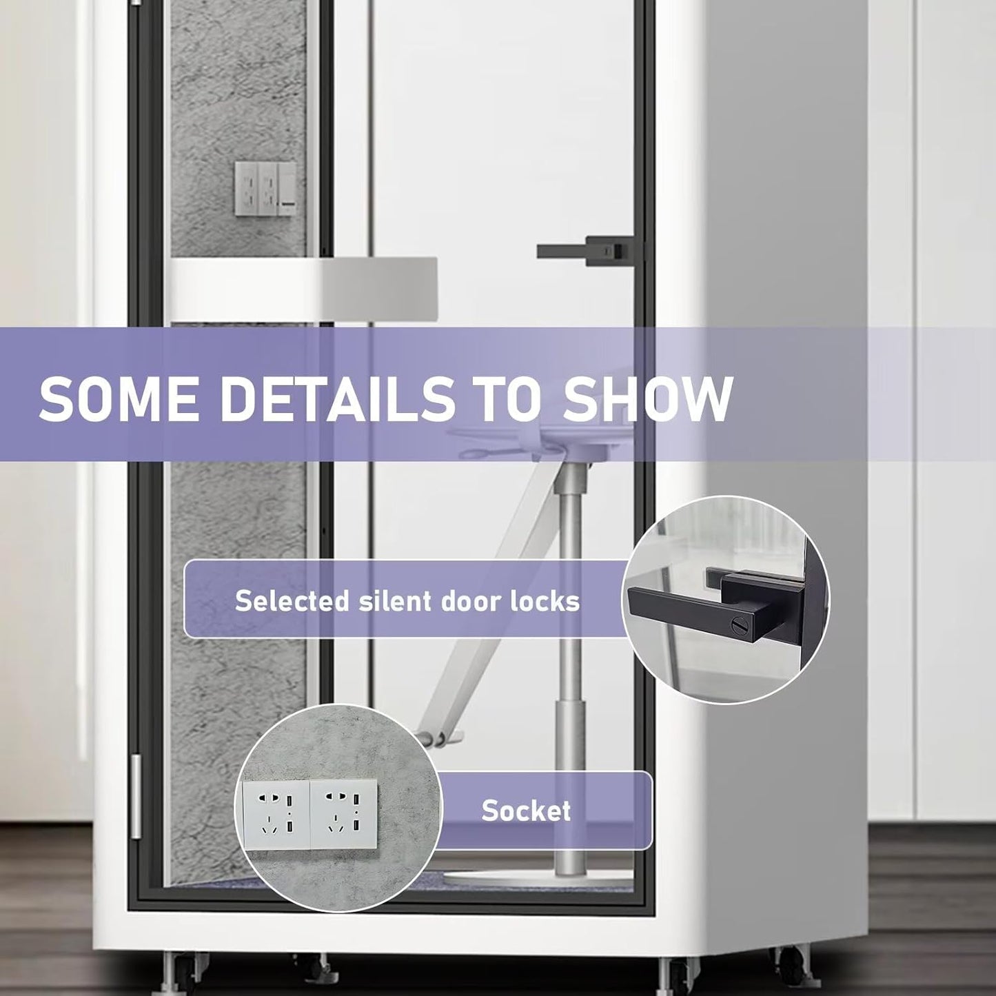 Office Sound Booth with Audio Privacy - Portable Soundproof Booth with White Modern Style,Movable Room with Light,Ventilation,Socket for Study,Singing Room,Telephone Booth(39.37IN)