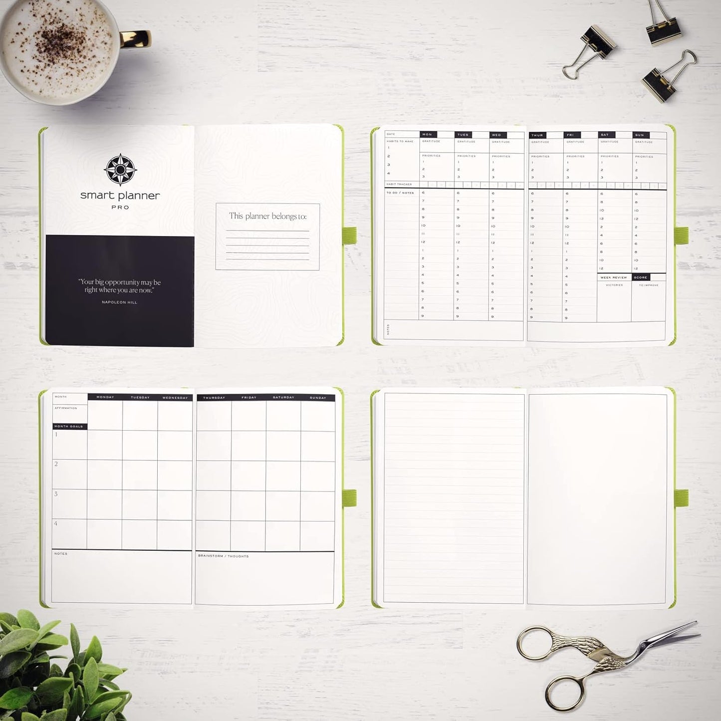 Smart Planner Pro – Undated Daily Planner – Small A5 – Achieve Goals & Increase Productivity – Weekly, Monthly, Work Sections, Organizer Diary with Back Pocket, 3 Satin Bookmarks & Pen Holder