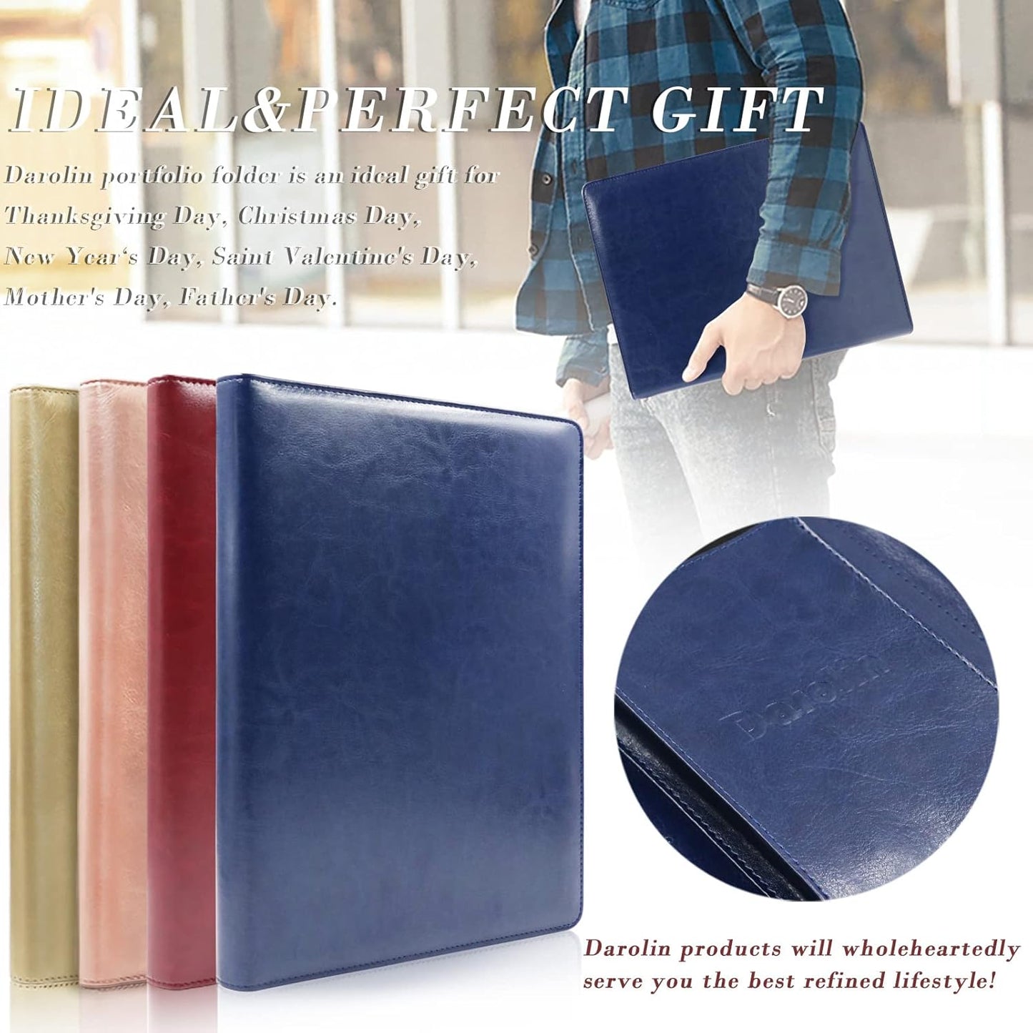 Darolin Business/Resume Padfolio Portfolio Folder with Letter/A4 Size Clipboard, Interview/Conference/Legal Document Organizer, Premium Portfolio Professional Case, Padfolio for Women/Men-Blue