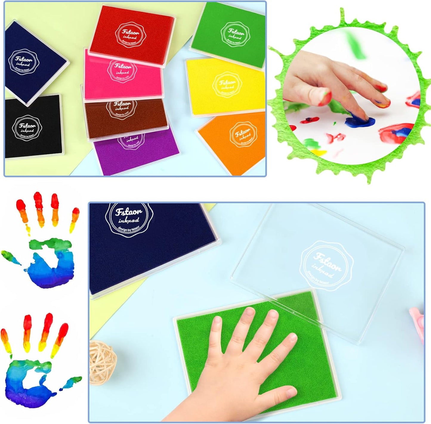 Fstaor Permanent Large Blue Ink Pad for Rubber Stamps, 5x4 inch Stamp Pads for Kids Paper Wood Fabric (Blue)