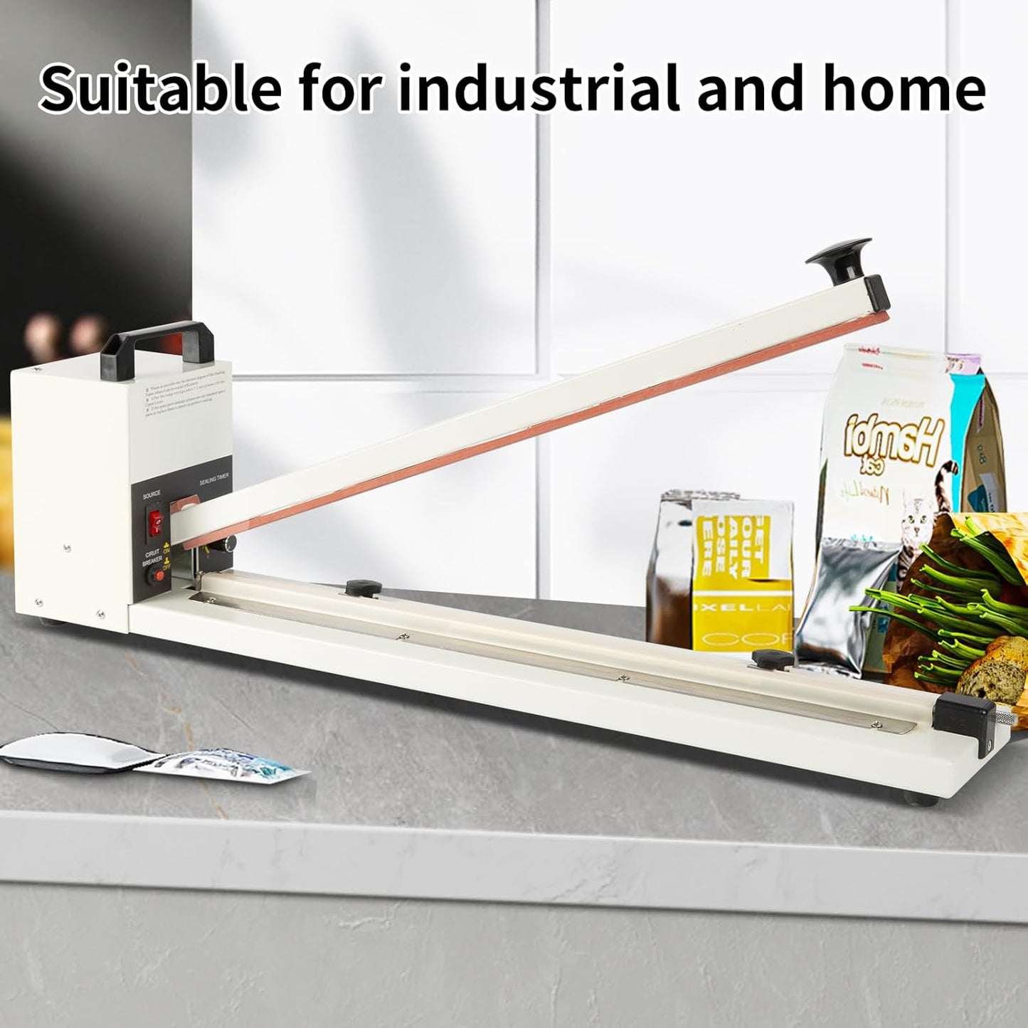 Impulse Heat Sealer with Seal bar, Heavy-Duty Bag Sealing & Cutting Machine, 8mm Sealing Width, 1 Extra Replacement (white, 36 inch)