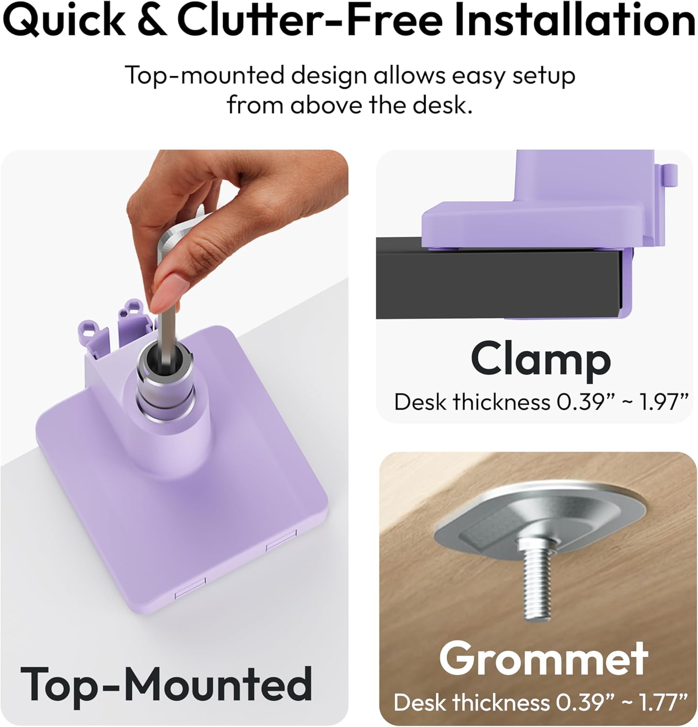 Pixio PS1S Wave Purple Single Monitor Arm Stand Desk Mount - Fits up to 32 inches Monitors and up to 19.8lbs. VESA Compatibility and Integrated Cable Management