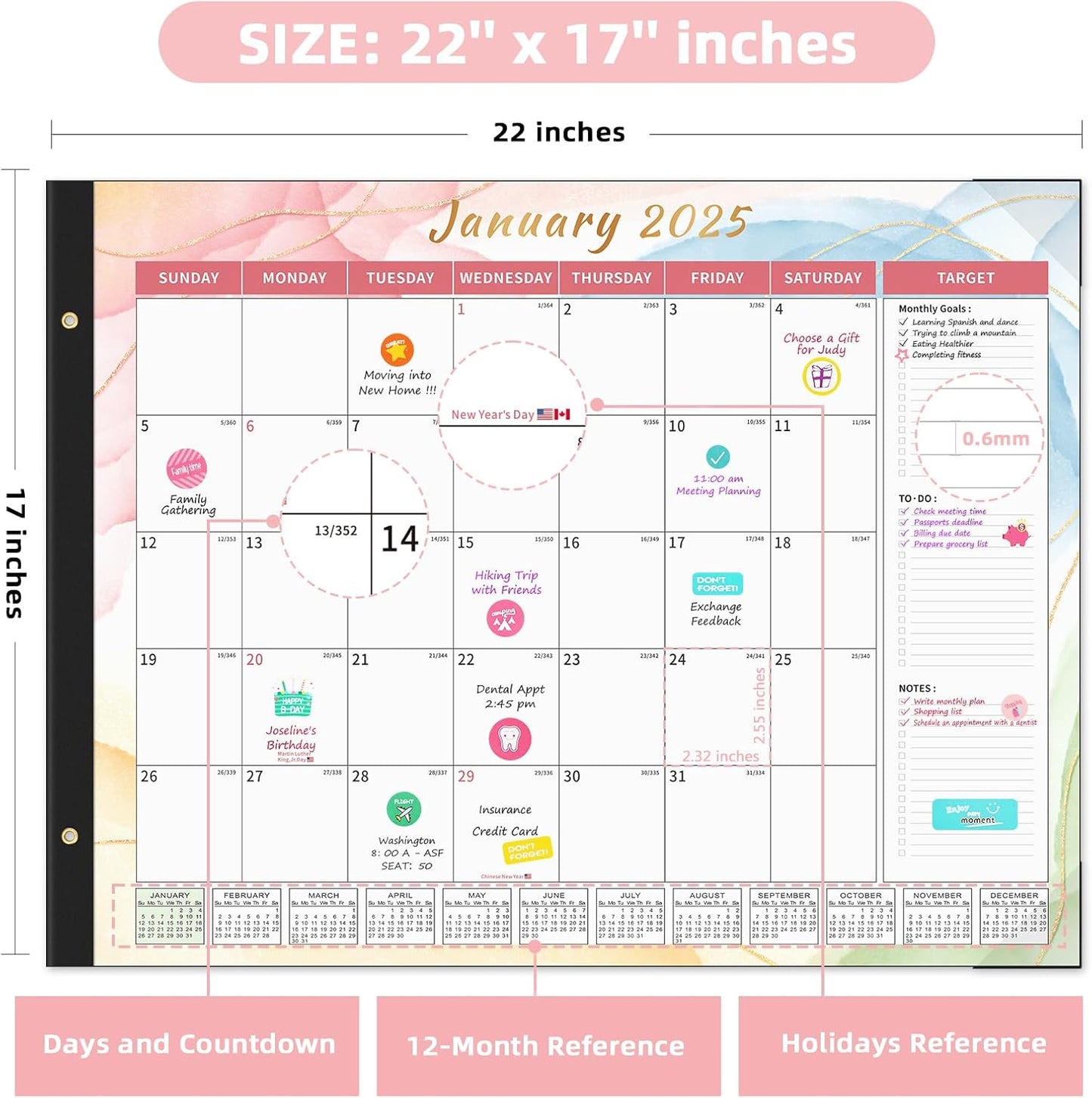 Ospelelf Desk Calendar 2025-2026 Large 22'' x 17'' Calendar 2025 Monthly Desktop Calendar, 18 Month Calendar, Use Jan 2025 - June 2026