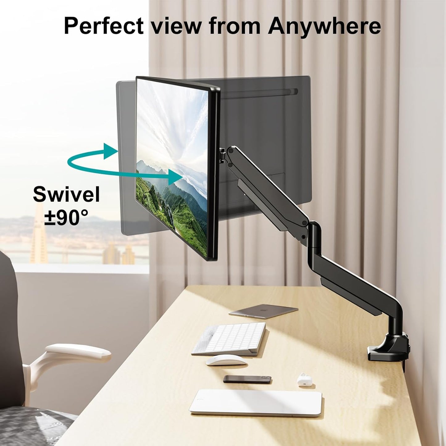 MOUNT PRO Single Monitor Mount for Max 43 Inch Ultrawide Computer Screen, Premium Aluminum Heavy Duty Monitor Arm Holds 6.6lbs to 33lbs, Gas Spring Full Motion Display Desk Stand, VESA Mount