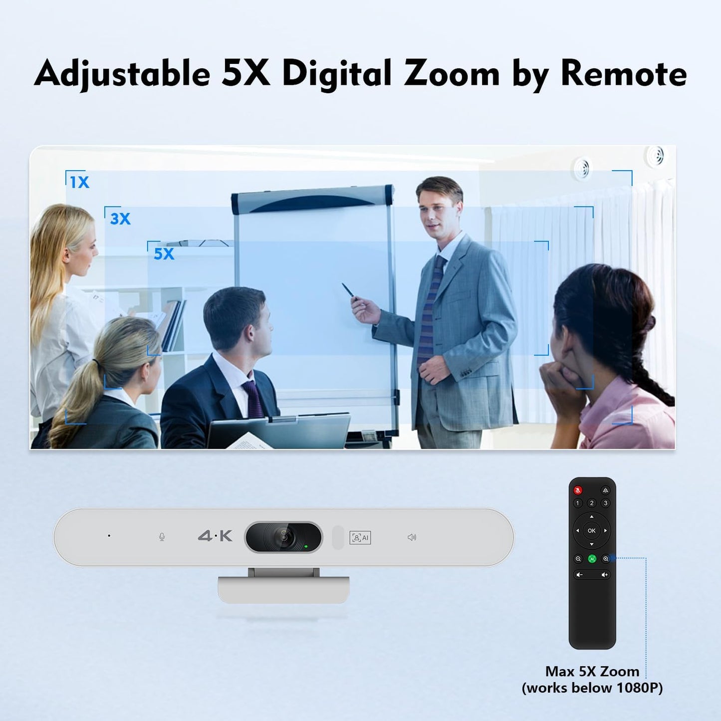 TOALLIN 4K Webcam with Microphone and Speaker, All-in-One Video Conferencing Camera, USB Video Bar, AI Auto-Framing & Speaker-Tracking, Conference Room Web Camera for Laptop, Meetings, Video Calls