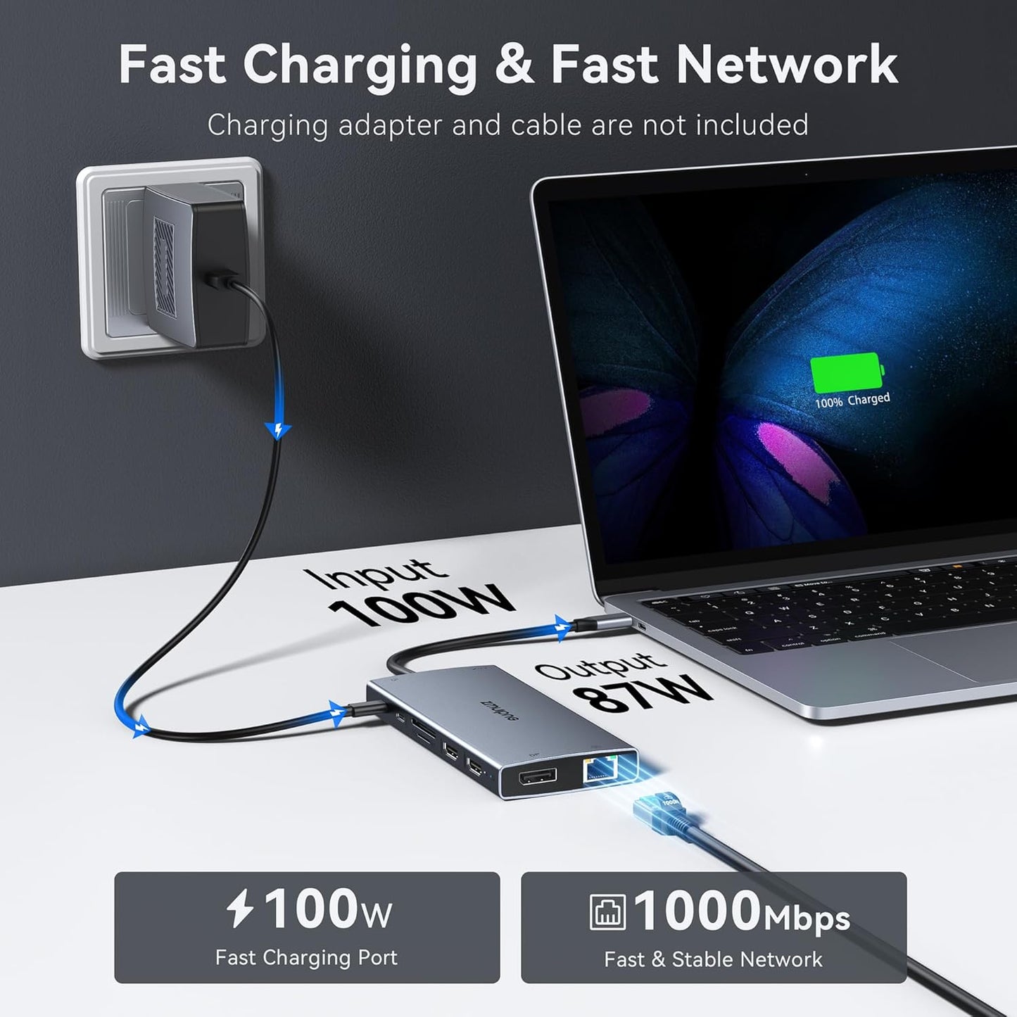 USB C Laptop Docking Station with 2 HDMI 4K@60Hz+DP 8K@30Hz for Dell HP Thinkpad Surface, 15 in 1 USB C Hub Triple Display Multiple Adapter, Dongle with USB A Port+Button+PD+Ethernet+SD/TF+Audio