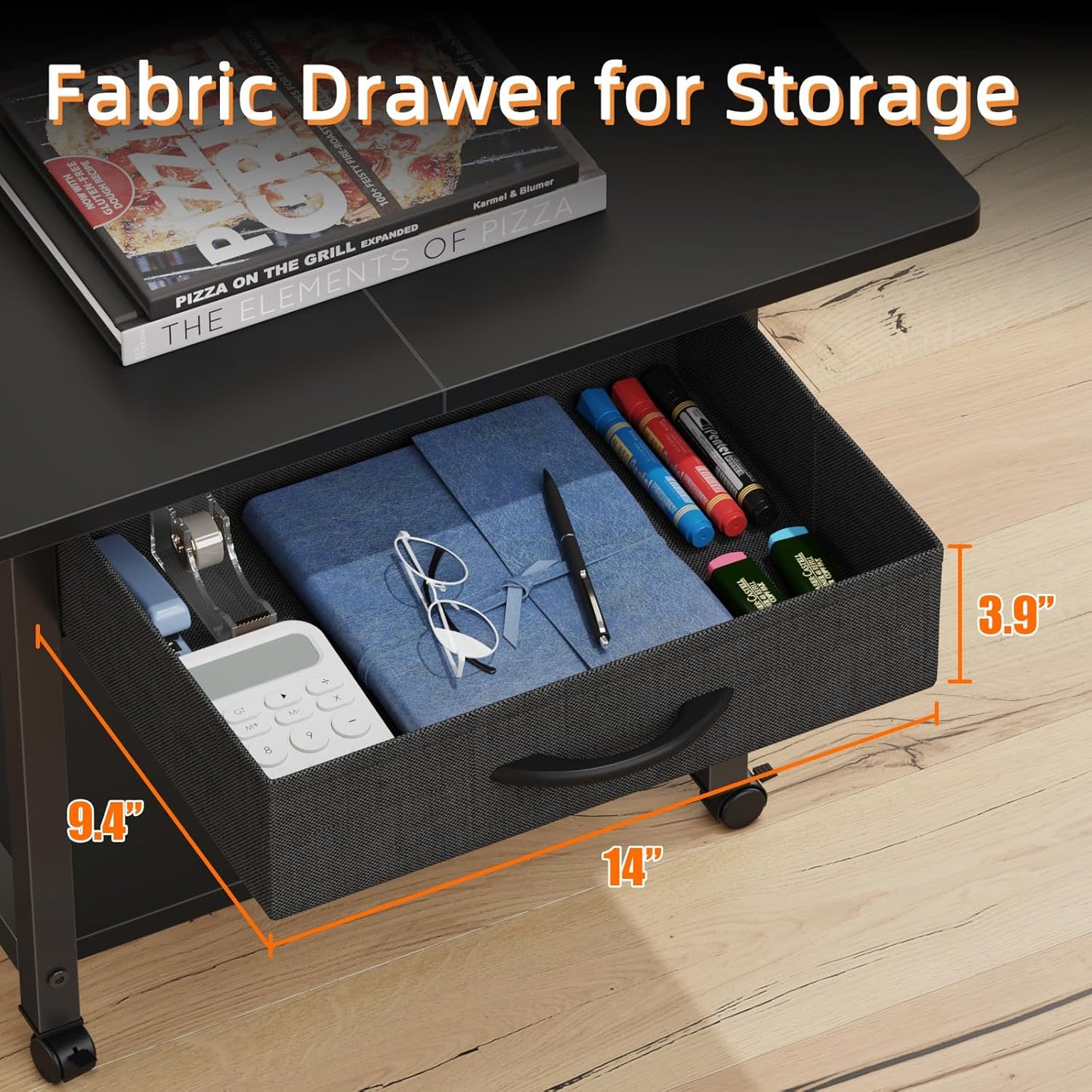 22"x15" Large Printer Stand with Storage Drawer, 2-Tier Under Desk Printer Table for Home Office, Printer Cart fit Fax Machine/3D Printer/Scanner(Black)