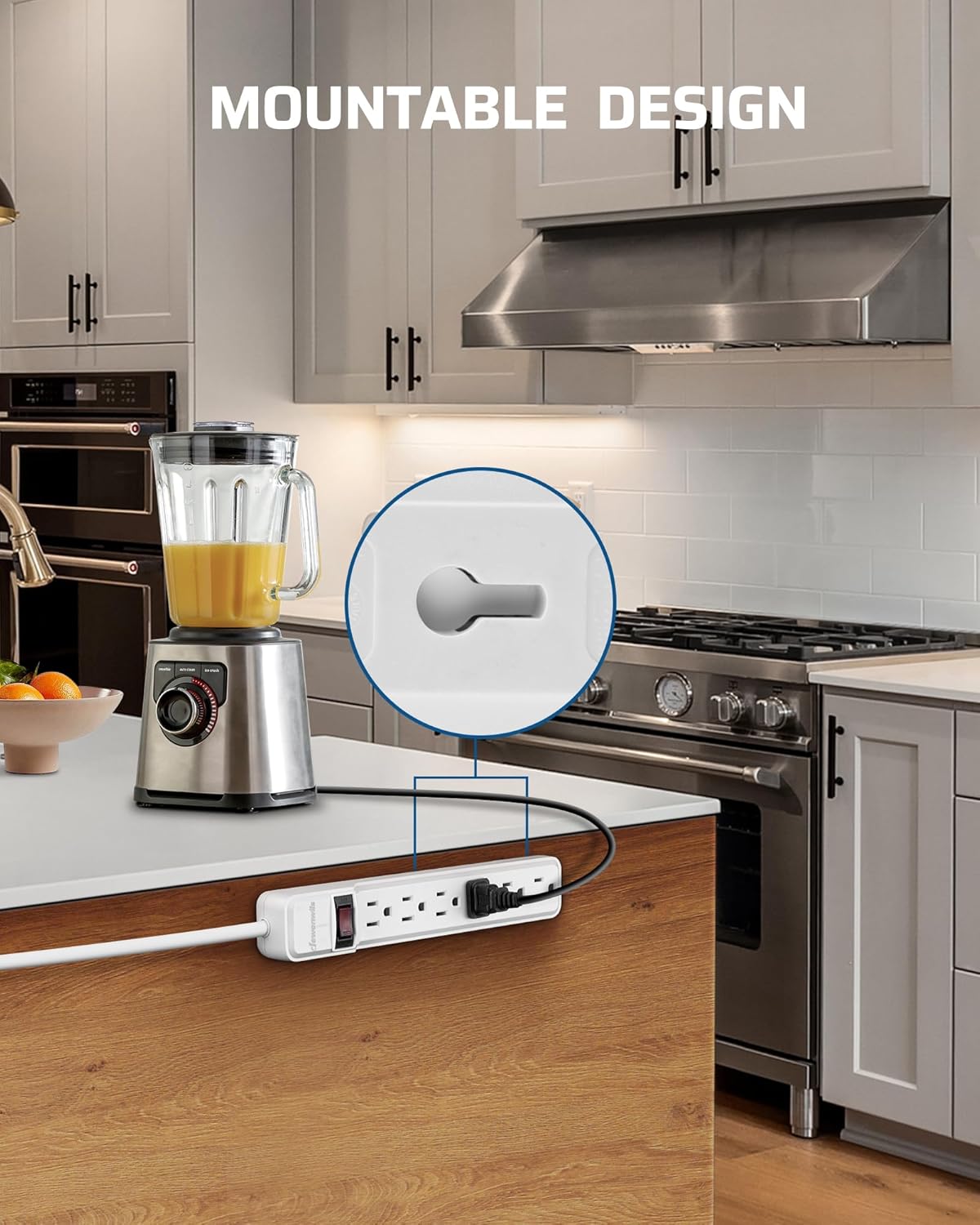 DEWENWILS 6-Outlet Power Strip Surge Protector, 15FT Long Extension Cord, Low Profile Flat Plug, 15 Amp Circuit Breaker, 500 Joules, Wall Mount, White, UL Listed