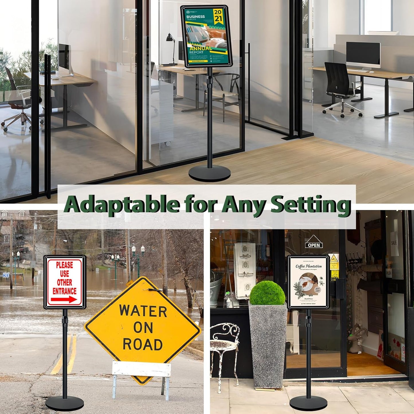 Heavy Duty Sign Holder Poster Stand 8.5"x 11" Floor Standing Sign Holder Adjustable Pedestal Sign Stand with Cast Iron Base for Display/ Advertisement (Black)