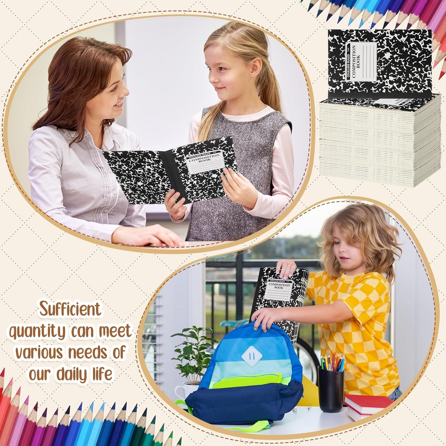 Fainne 100 Pack A5 Composition Notebooks Bulk College Ruled Composition Notebooks Marble Covers Notebook for Student Classroom Office Supplies 30 Sheet/60 Page(Black)