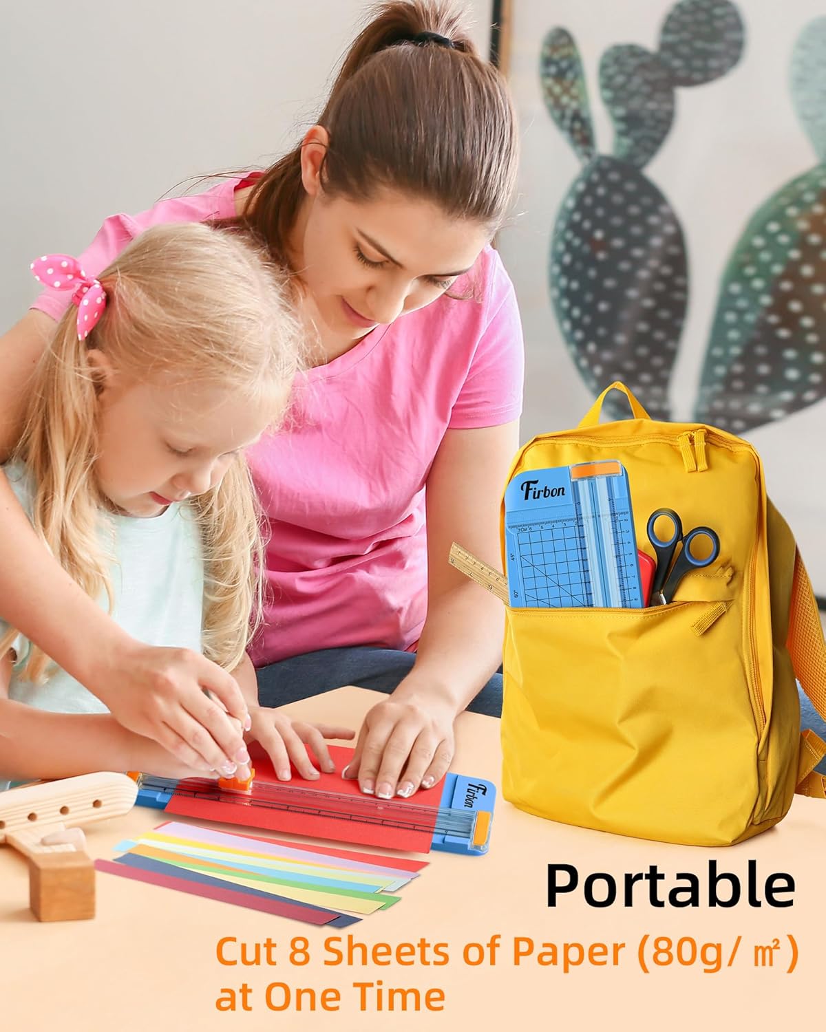 Firbon Blue A5 Paper Cutter, Straight Small Paper Trimmer with Side Ruler for Scrapbooking Craft, Paper, Coupon, Label, Cardstock