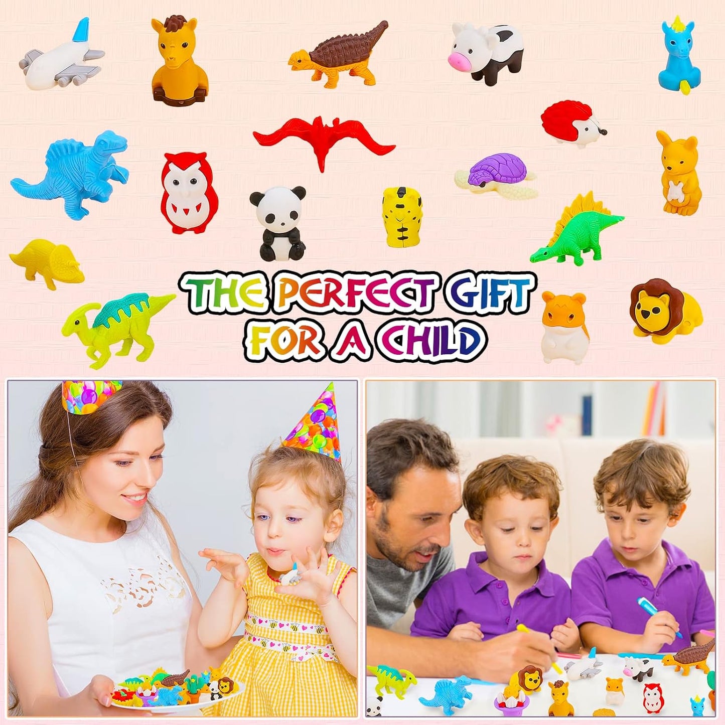 120Pcs Animal Erasers Bulk Cute Food Erasers Desk Pets Kids Puzzle Eraser Take Apart Cool 3D Eraser Mini Fun Party Favors for School Supplies Classroom Rewards Easter Egg Fillers Gifts