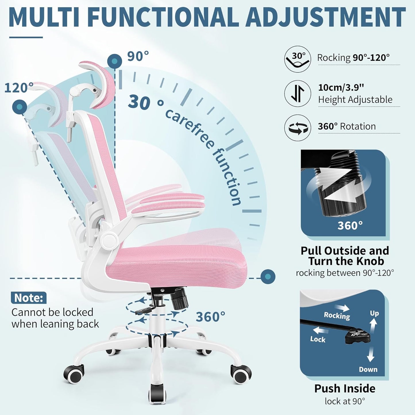 FelixKing Ergonomic Office Chair, Headrest Desk Chair Office Chair with Adjustable Lumbar Support, Home Office Swivel Task Chair with High Back and Armrest, Adjustable Height Gaming Chair(Pink)