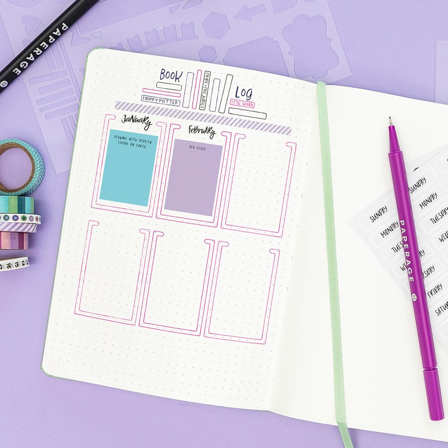 PAPERAGE Dotted Journal Notebook, (Lavender), 160 Pages, Medium 5.6 in x 8 in - 100 GSM Thick Paper – Hardcover Journaling Notebook for Work, School & Bullet Journaling