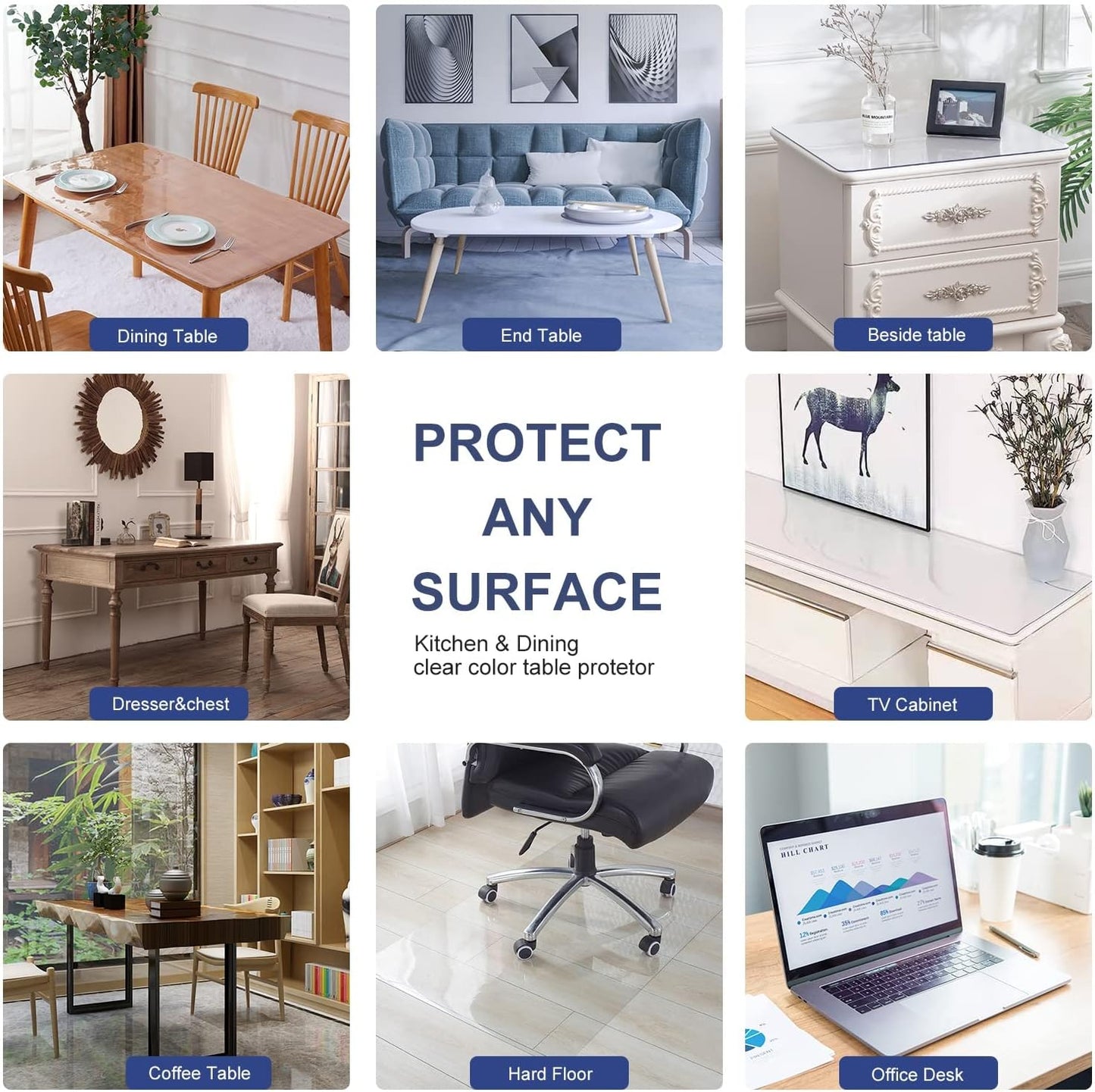 Clear Plastic PVC Table Protector for Dining Room Table Crystal Tablecloth Desktop Pad Mat Wooden Furniture Coffee Glass End Side Bistro Table Top Protection Countertop Waterproof Rectangular 42x68