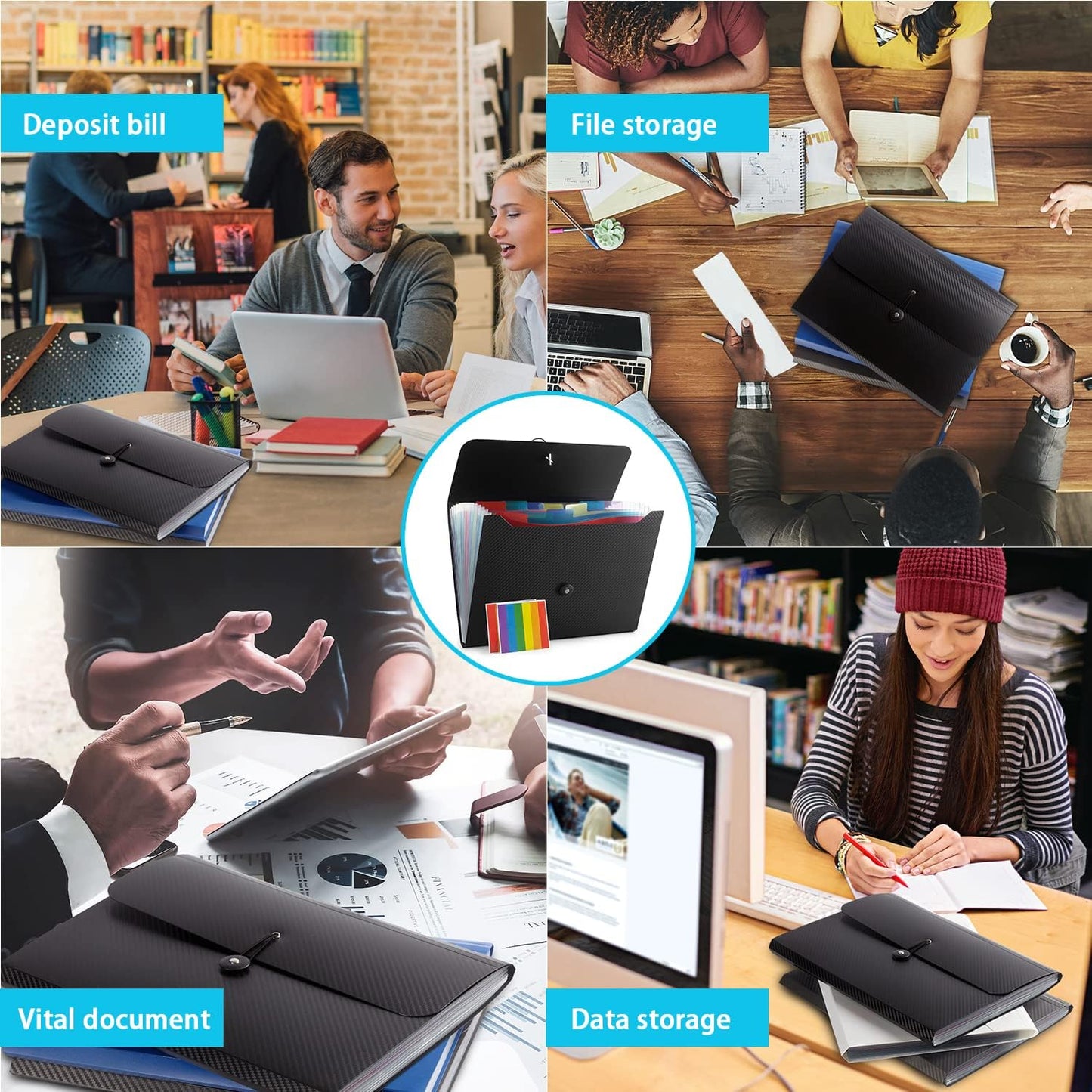 Expanding File Folder, 13 Pockets, Blue, Polypropylener,for Work, School, Home, Office