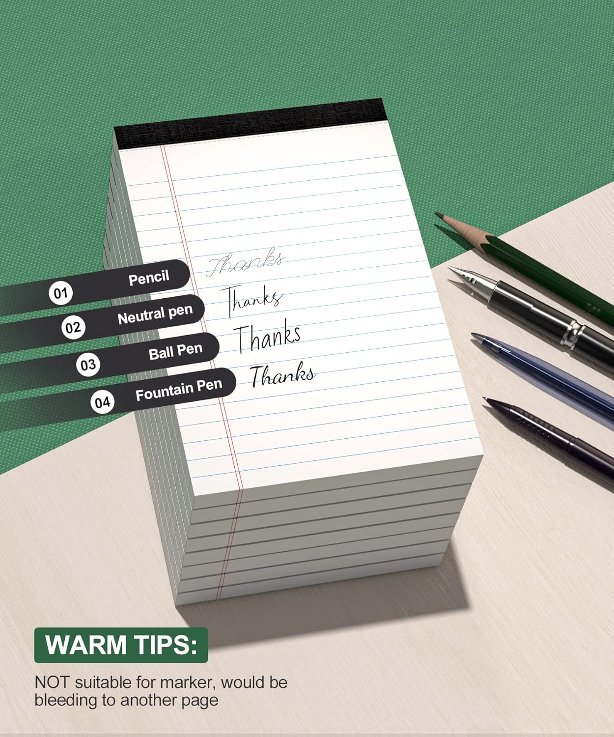 Legal Pads 4x6 Inch College Ruled Small Notepads Writing Note Pads for Work Study Taking Notes To do List, 30 Sheet/Pad Tear-Off Lined Paper Pads Memo & Scratch Pads for Office Home Car School, 8 Pack