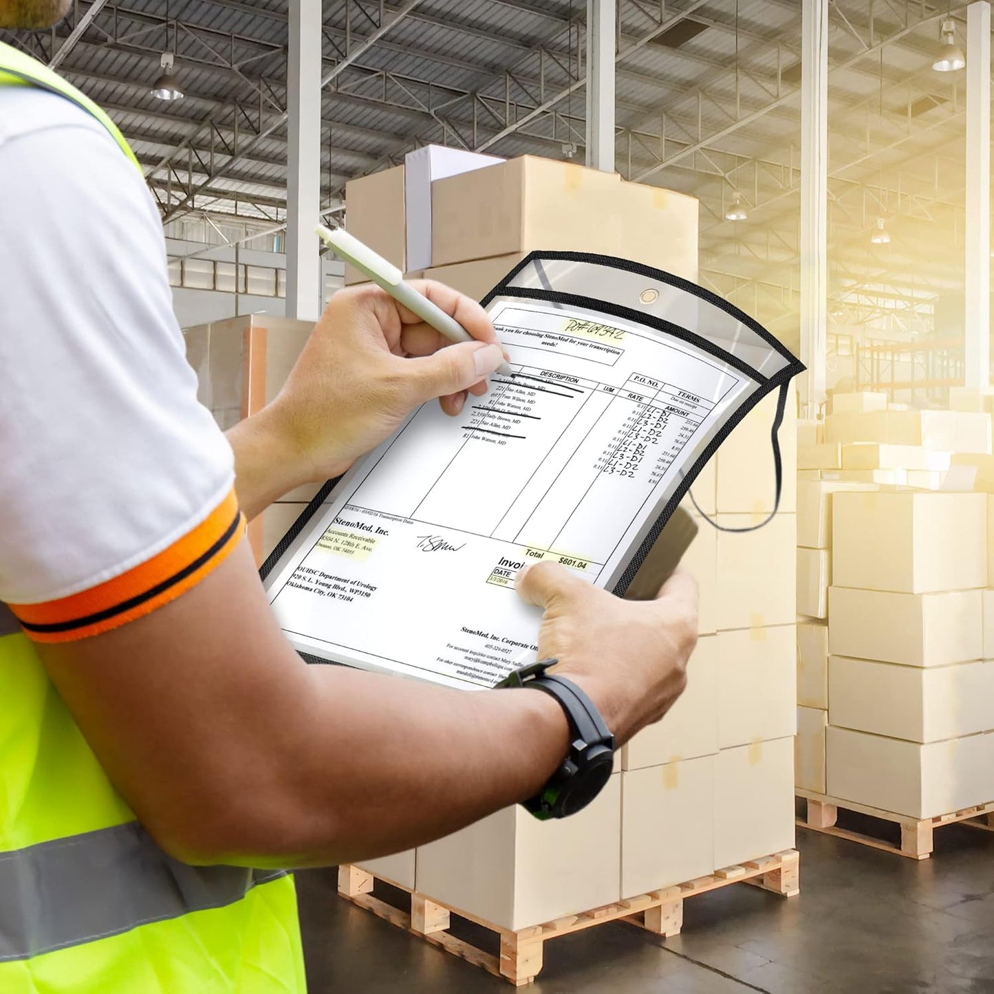 20 Pack Job Ticket Holders 9x12 with Strap - Permit Holder for Documents - Hanging Shop Ticket Holders - Work Order Plastic Sleeves - Dry Erase Pockets Sleeves Mechanic & Automotive Work Order Sleeve