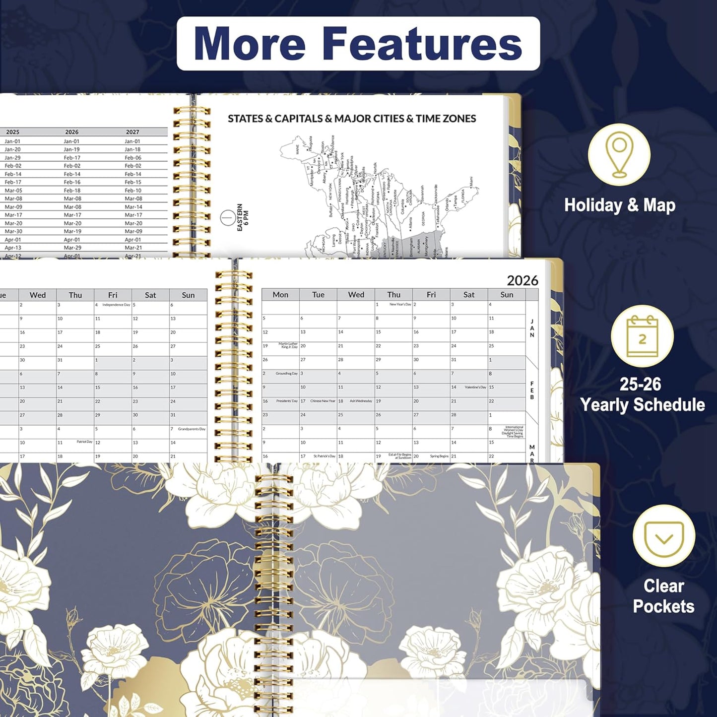 SUNEE 2025-2026 Appointment Book, Quarter-Hourly, Weekly & Monthly - from July 2025 to June 2026, 8.5"x11" Academic Planner, Flexible Cover, Note Pages, Bookmark, Spiral Binding, Vintage