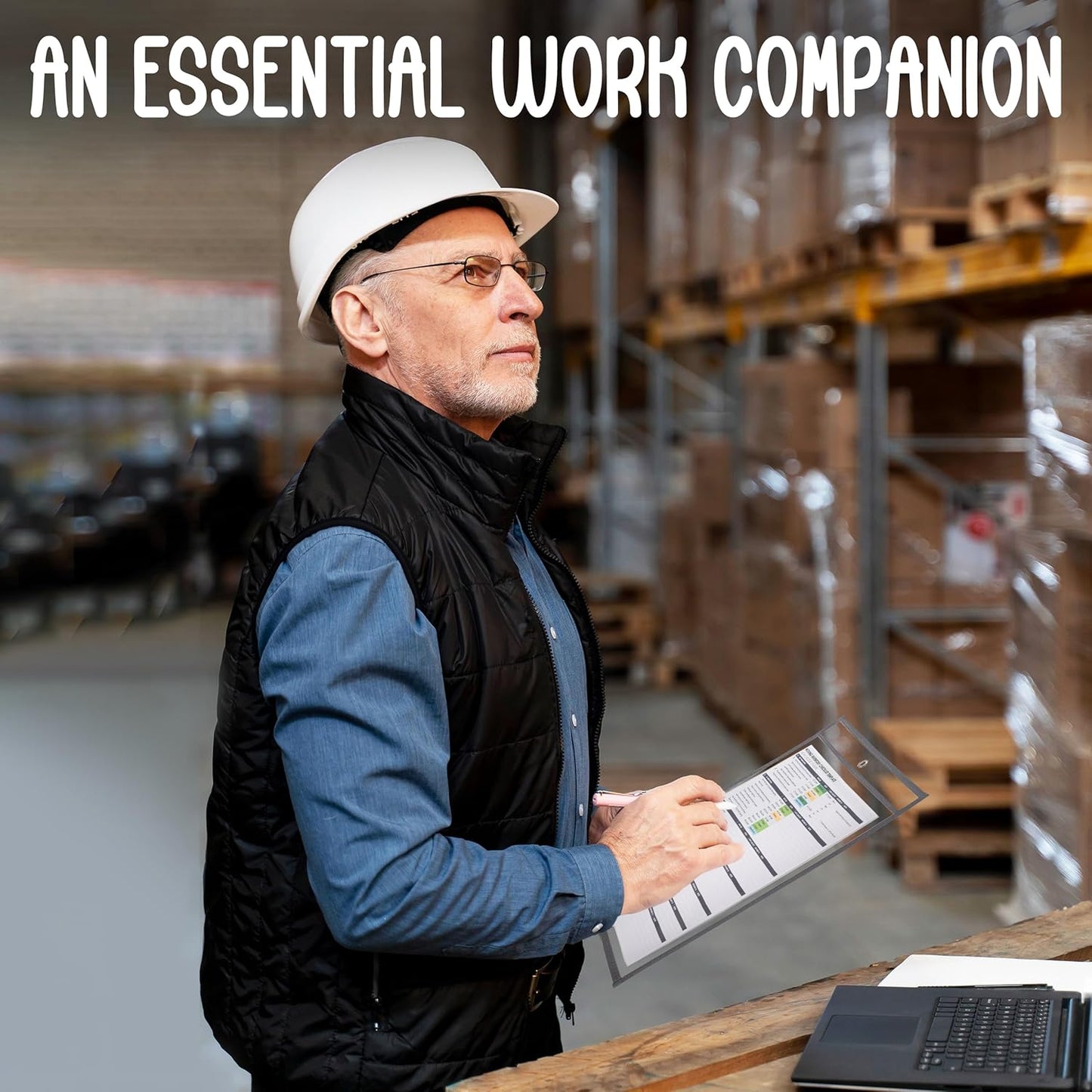 Essex Wares - 5 Pack, Gray, Job Ticket Holders, 10" Wide x 13.5" Tall - Clear Plastic Shop Ticket Holders - Easy to Use, Reusable & Easy Erase Plastic Invoice Holders, Water-Resistant & Durable