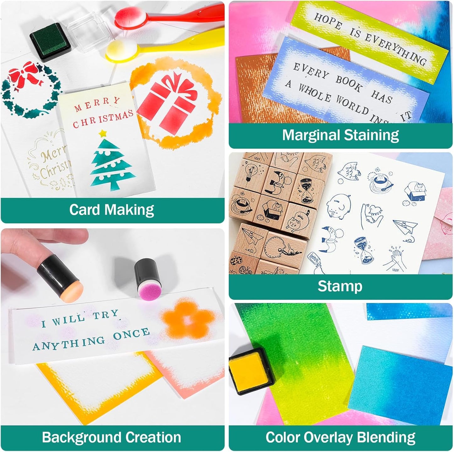 CraftyManor Mini Smudge Ink Pads for Stamps, Water Based Halo Dye Stamp Pad for Scrapbooking, DIY Craft Scrapbook Supplies for Adults (12 Colors)