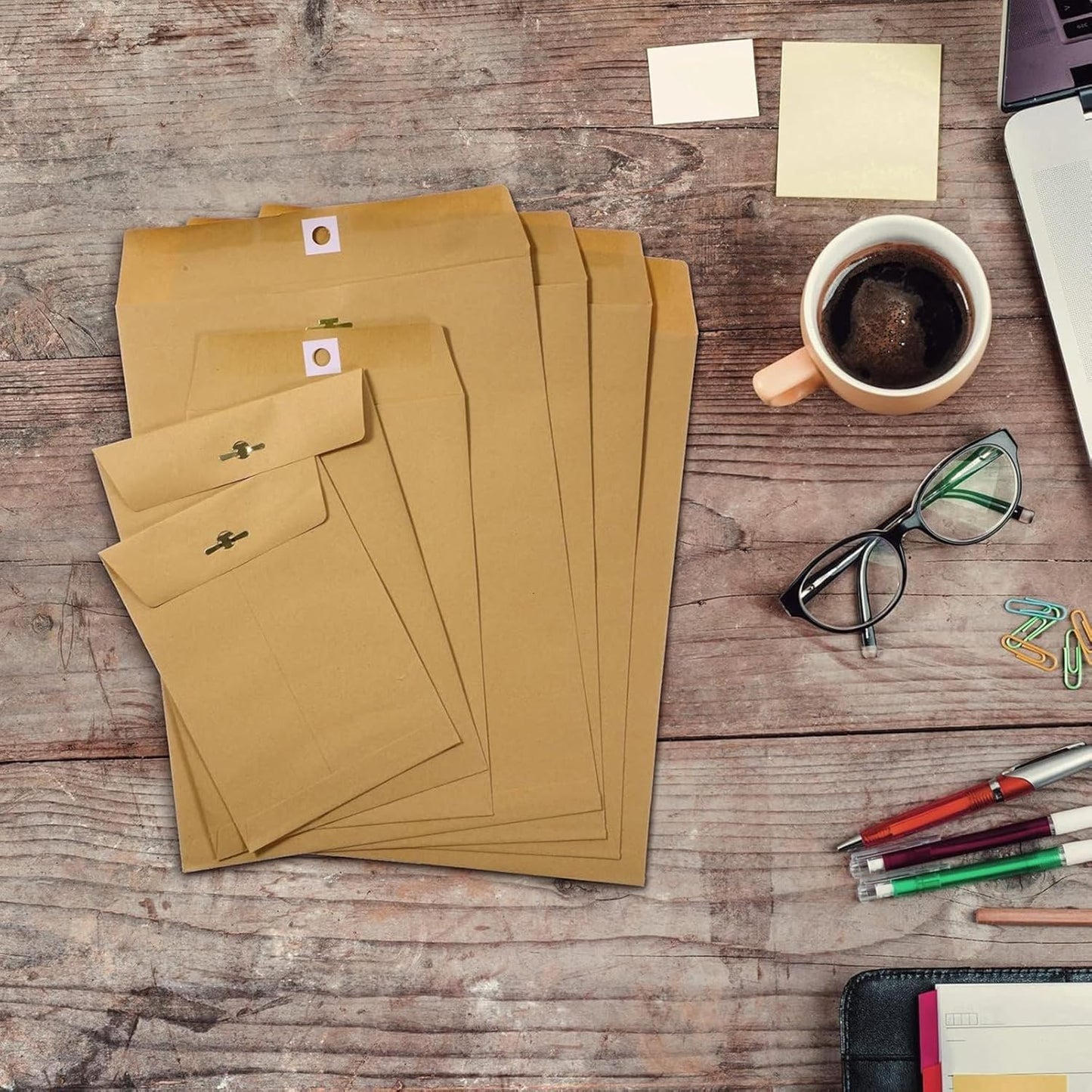 Frienda 4 Sizes Clasp Envelopes Kraft Paper Catalog Clasp Envelope with Closure for Filing, Storing or Mailing Documents, 50 Pieces (6 x 9 In, 9 x 12 In, 10 x 13 In, 12 x 15.5 In,Brown)