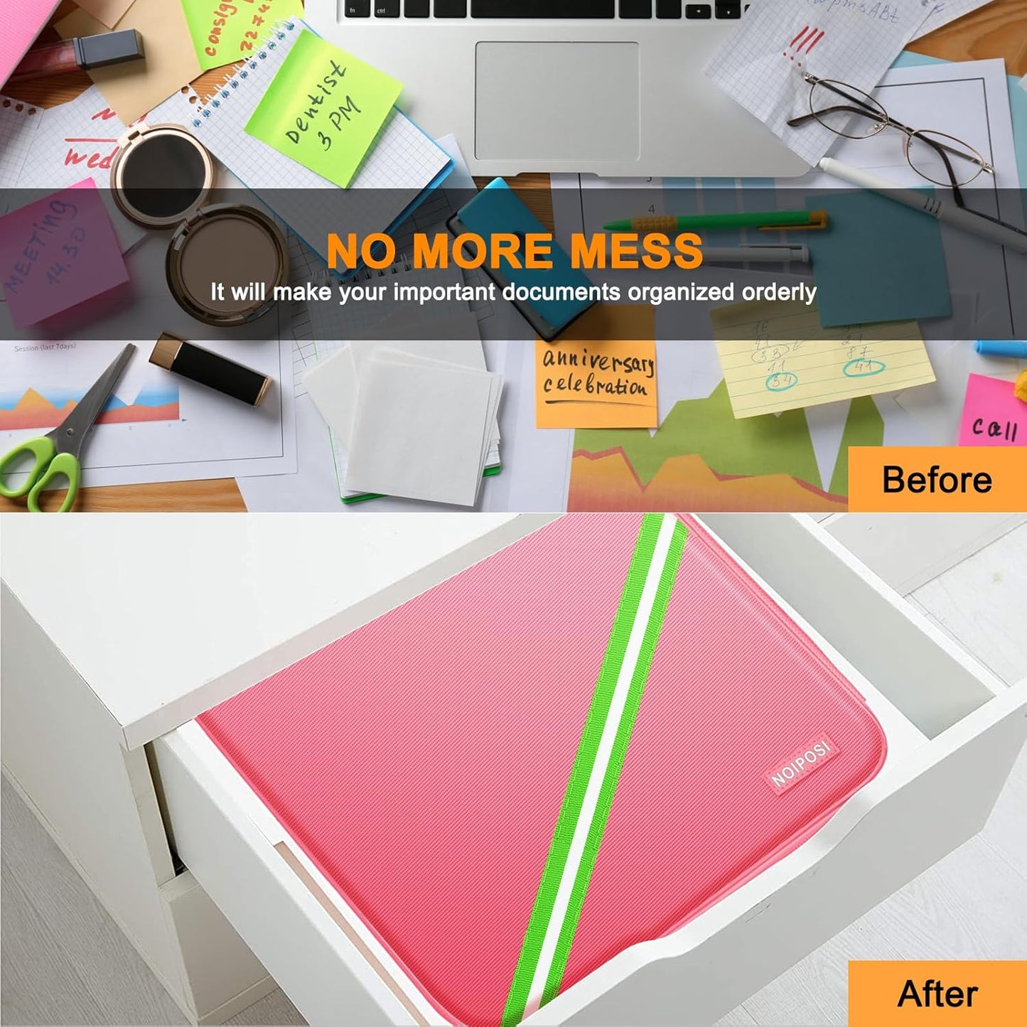 Document Organizer with 5200℉ Heat Insulated, 16.1"x11.4"x4.3" Waterproof and Fireproof Document Box with Lock, Home Strong Fireproof Safe Storage Box for Legal Size Documents and File,Pink