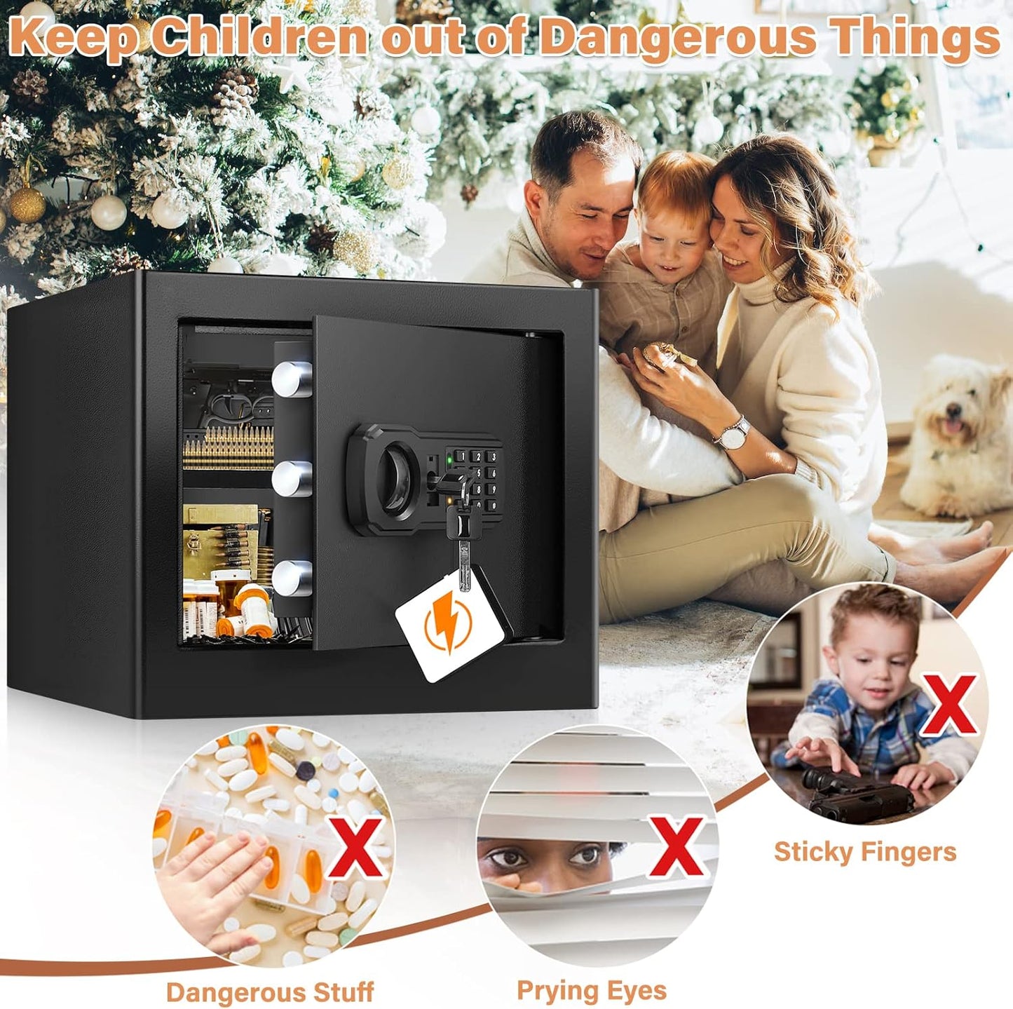 1.2 Cubic Home Safe with Fireproof Bag, Anti-Theft Safe Box for Pistol, Money, Medicine & Documents