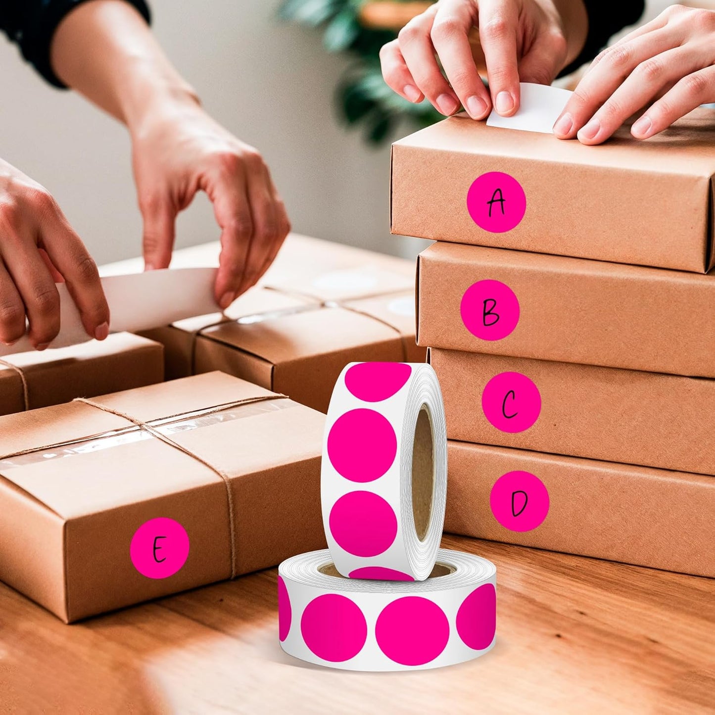 Fluorescent Pink 1 Inch Round Color Coding Dot Labels, 10 Rolls 10000 Dot Stickers in Dispenser Box - Permanent Adhesion, Vibrant Colors, Highly Visible