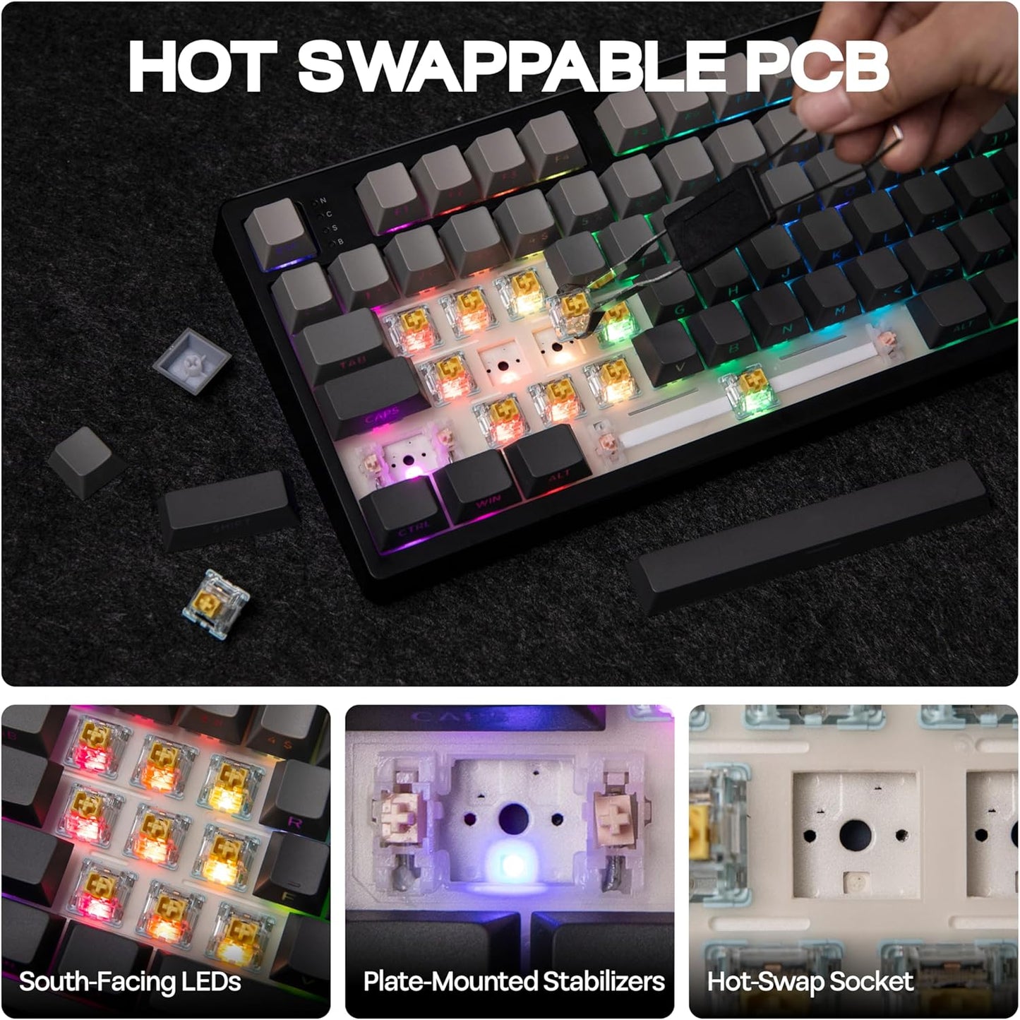 EPOMAKER TH108 Full Size Mechanical Keyboard, Wireless Gaming Keyboard, 8000mAh Battery, Creamy Gasket, 108 Keys, Hot Swap, Custom Driver, RGB Backlights (Black, Sea Salt Silent Switch)