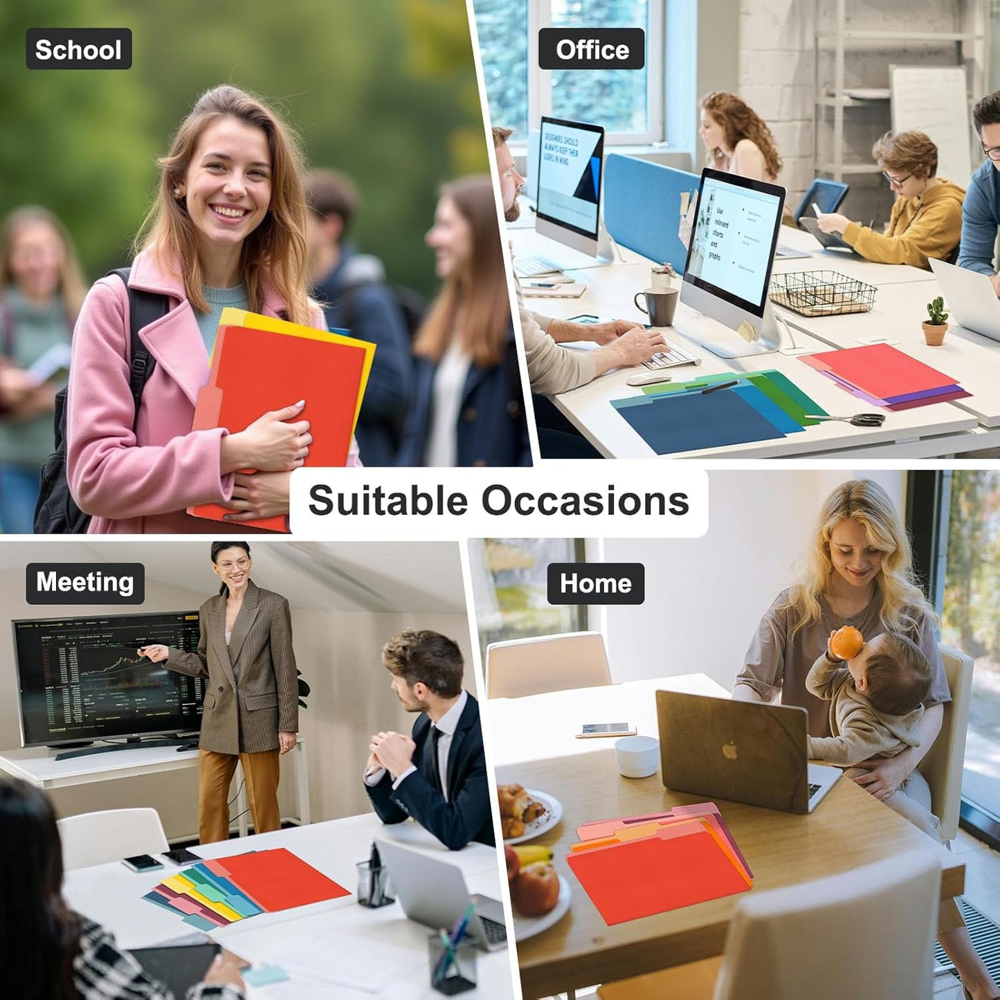 ViVin File Folder, 50 Pack Colored File Folders with 1/3-Cut Tabs, Fits 8.5 * 11 Letter Size Paper, Manilla Folders for Home Office School Documents(Multicolored)