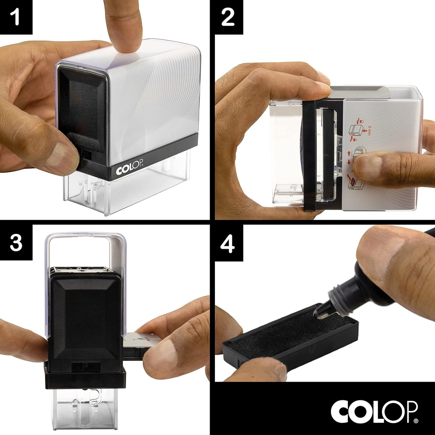 COLOP Medium Size Self Inking Custom Text Stamp - Choose from Many Fonts & 15 Ink Colors