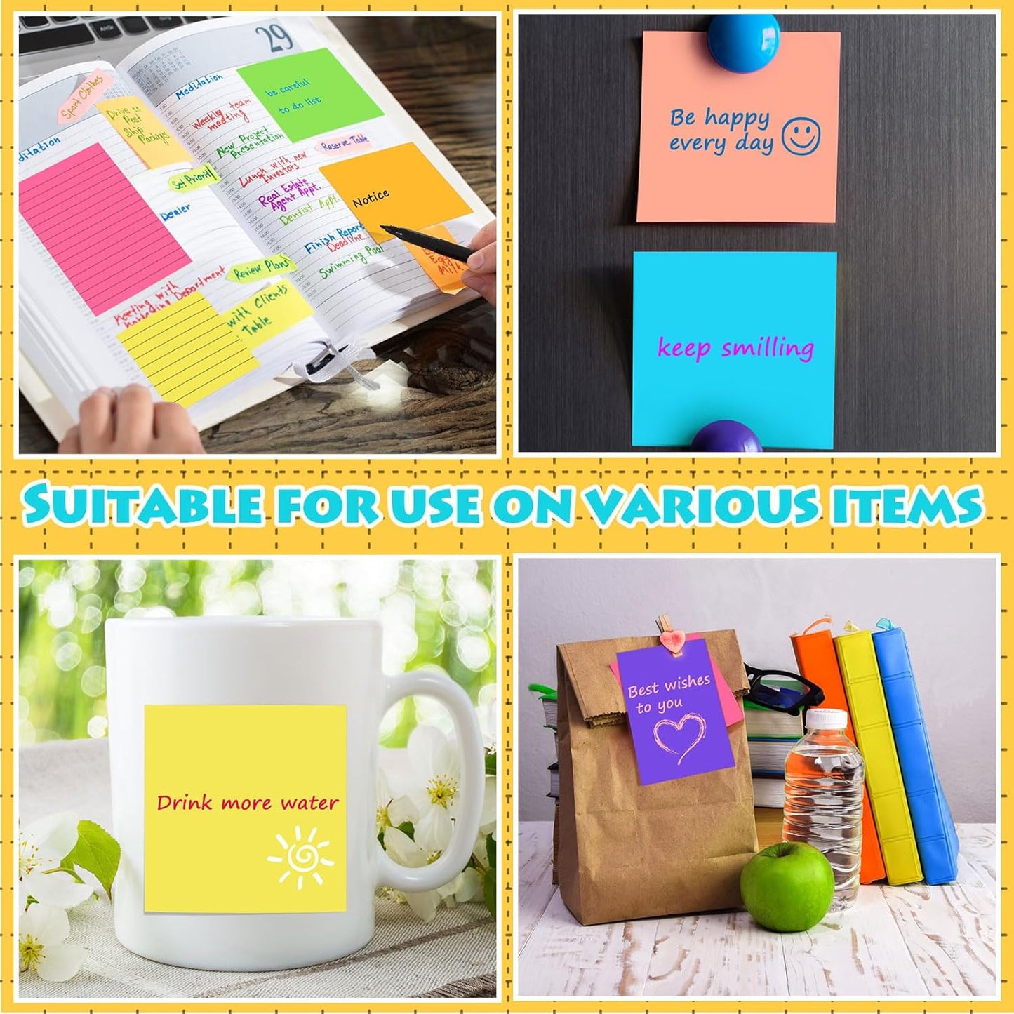 Yexiya 64 Pcs Lined Sticky Notes Self Stick Notes with Lines Bright Assorted Colors Sticky Pad for Home Office Products Post Memos, 1920 Sheets(4 x 6 Inch, 3 x 3 Inch,Multi Color)