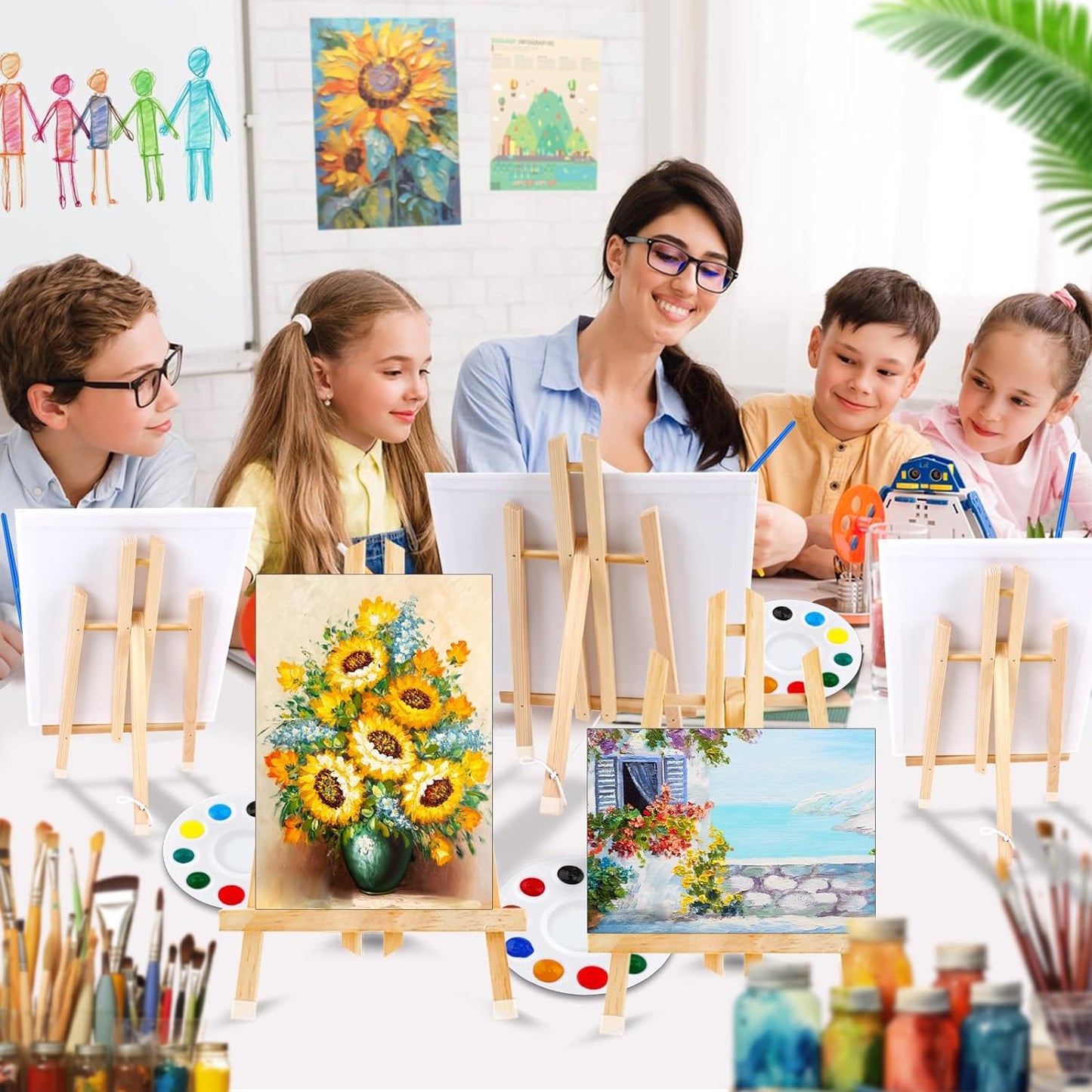 16 Pack 15 Inch Wood Easels, Easel Stand for Painting Canvases, Art, and Crafts, Tripod, Painting Party Easel, Kids Student Tabletop Easels for Painting, Portable Canvas Photo Picture Sign Holder