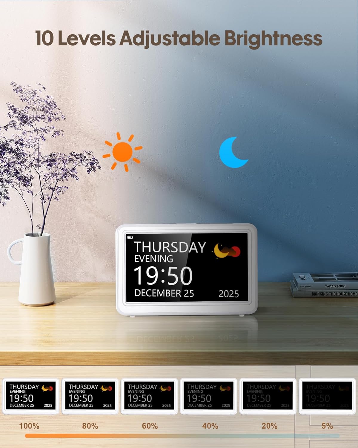 Digital Clock with Date and Day of Week, Dementia Clocks Battery Operated Alarm Clock with 20 Alarms and Medicine Reminders, 7" Large Display Rechargeable Desk Clock for Elderly Seniors Alzheimers