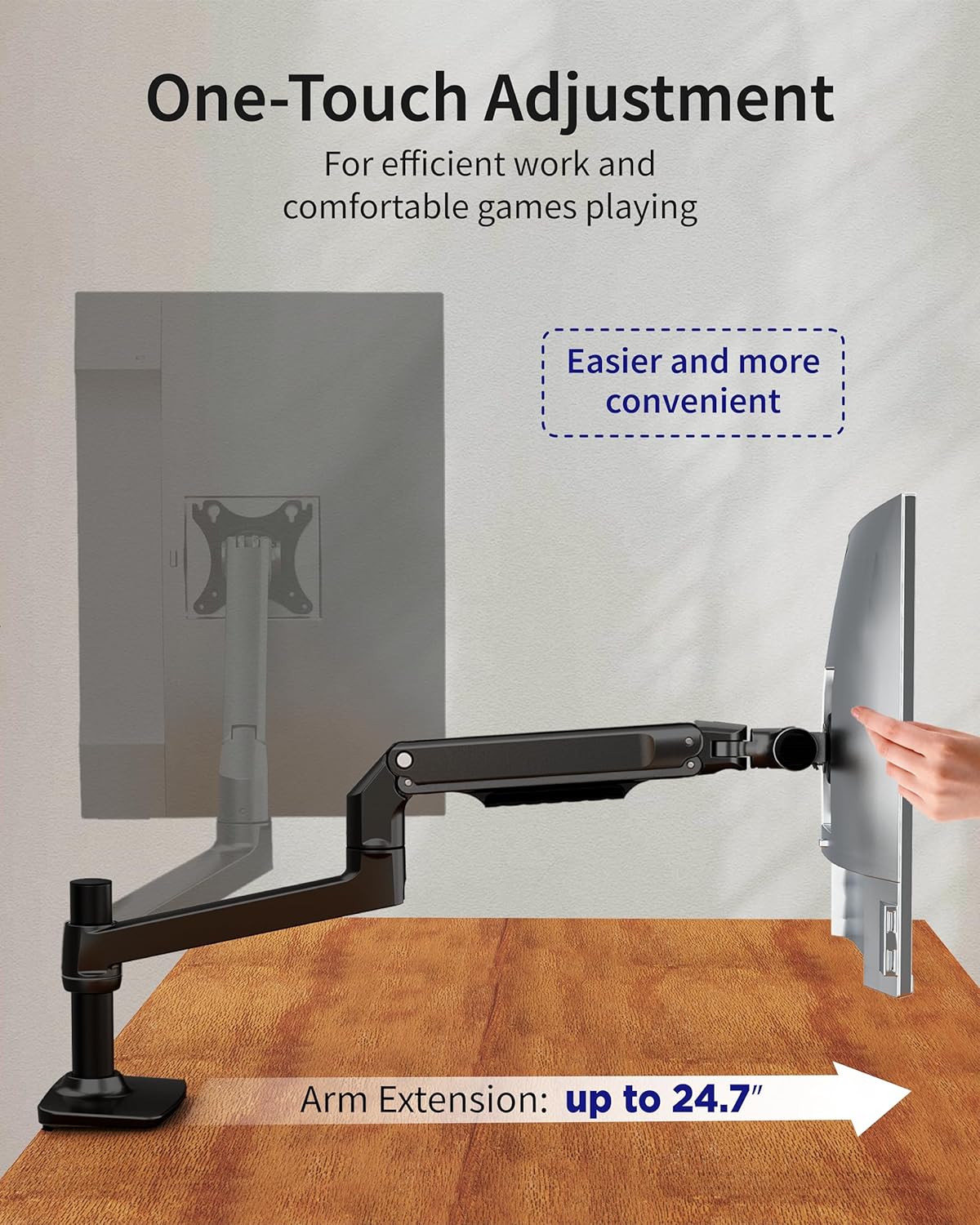 Single Monitor Arm Desk Mount, Holds Screens up to 40 Inches and 25 lbs, Fully Adjustable Vesa Monitor Mount with C-Clamp and Grommet Base, Aluminum, Black