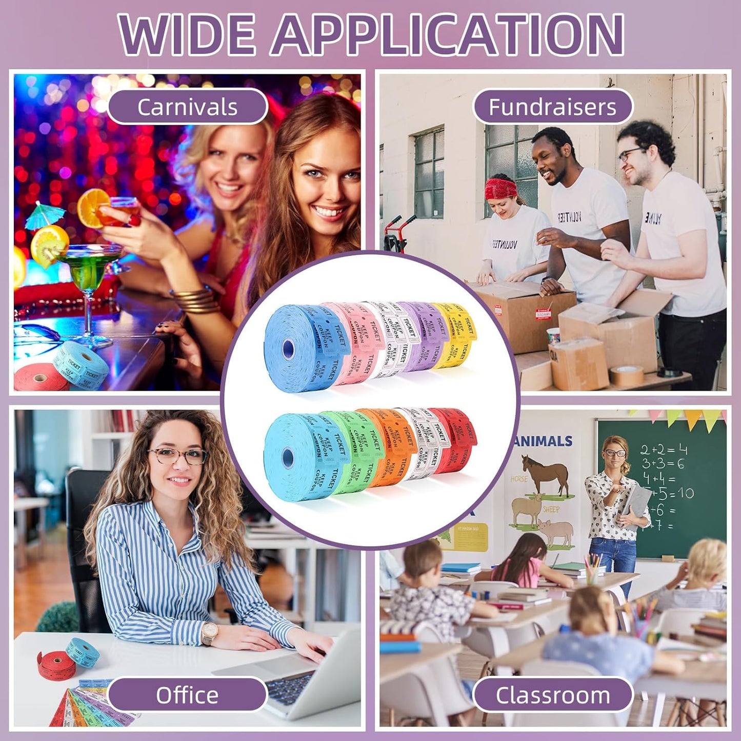 10,000 Raffle Tickets 10 Rolls of 1000 Tickets Each Raffle Tickets Double Roll 50/50 Raffle Tickets for Events Party Entry Carnivals Classroom Rewards (10 Color 10,000)