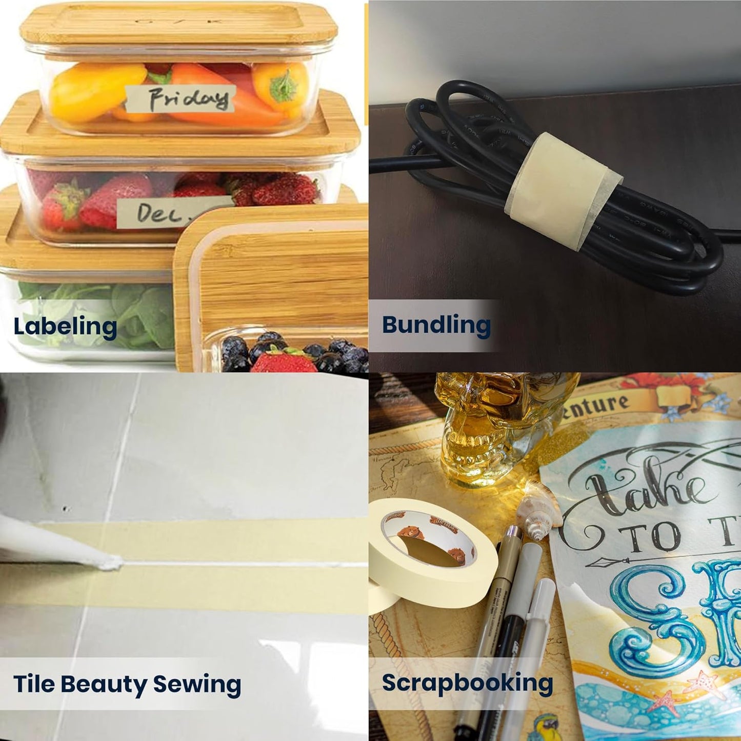 General Purpose Masking Tape Beige White 1.41 Inches x 60 Yards, Bulk Painters Tape for Painting, Labeling, DIY Arts Crafts, Home Office School Projects, 36 Rolls