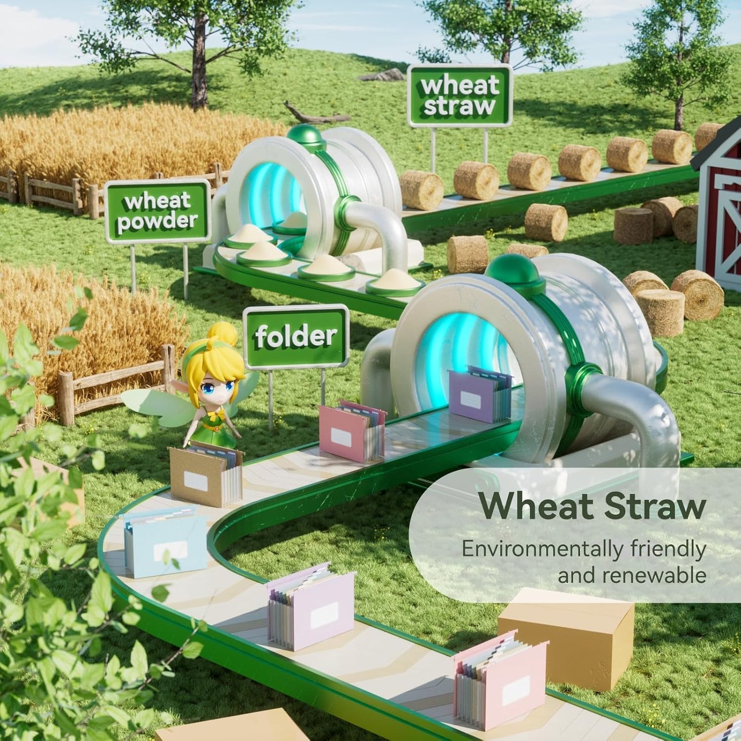 Wheat Straw Expanding Hanging File Folders,1.2" Accordion Pockets File Organizer, Large Capacity,Letter Size for Filing Cabinet,100% BPA Free, Return to Nature, Healthy Living-Sky Blue